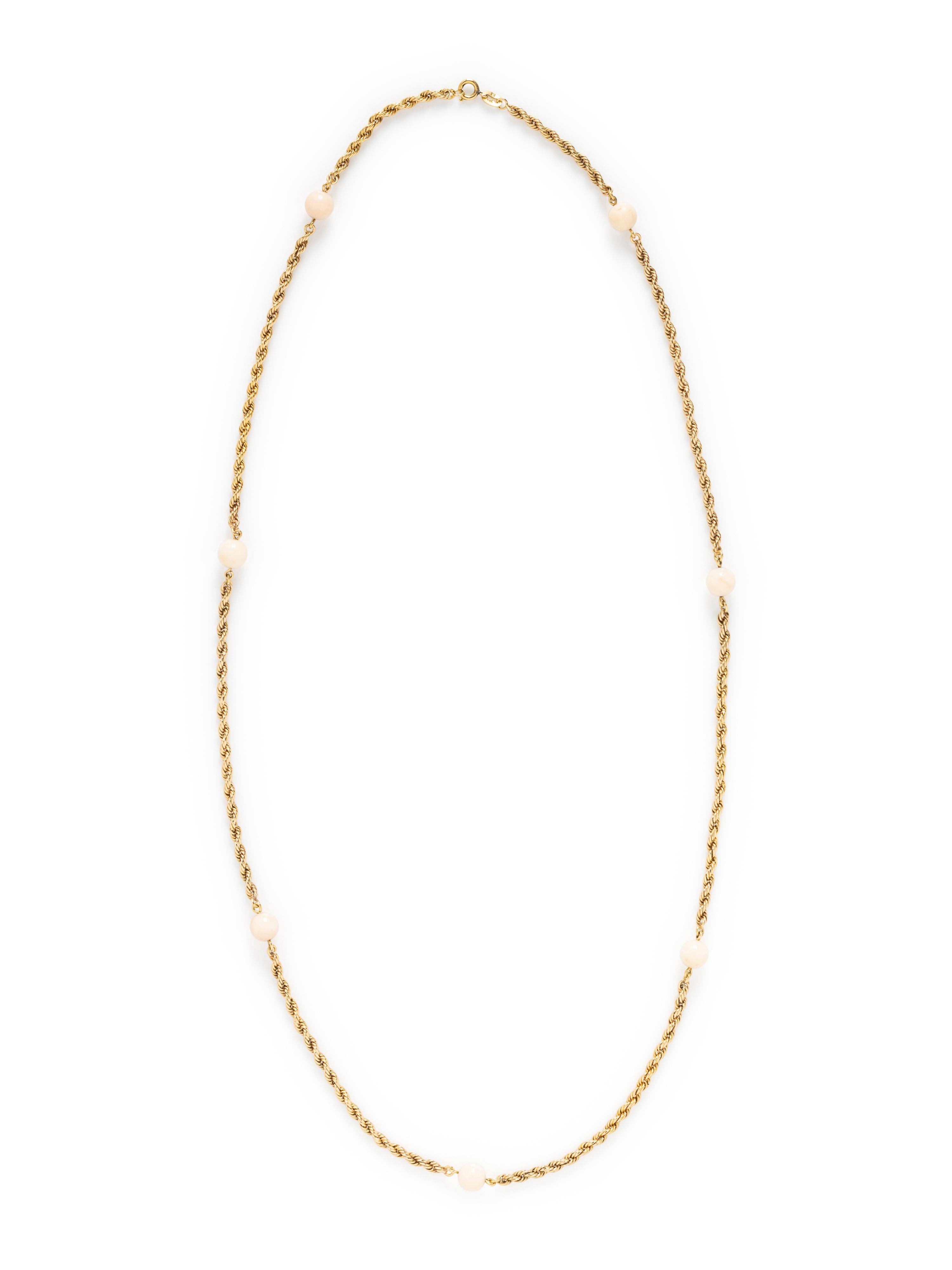 YELLOW GOLD AND ANGEL SKIN CORAL NECKLACE