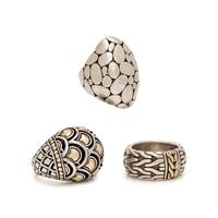 JOHN HARDY, STERLING SILVER AND YELLOW GOLD RINGS