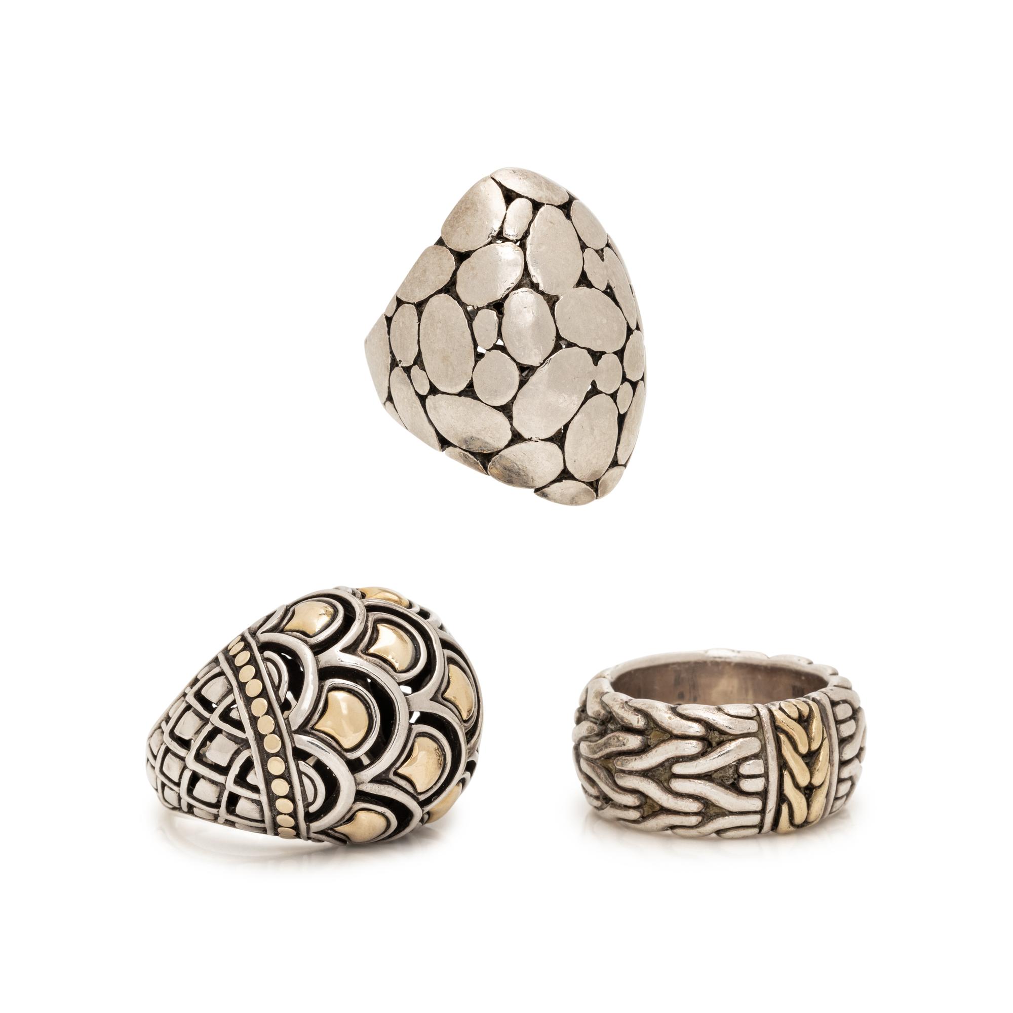 JOHN HARDY, STERLING SILVER AND YELLOW GOLD RINGS