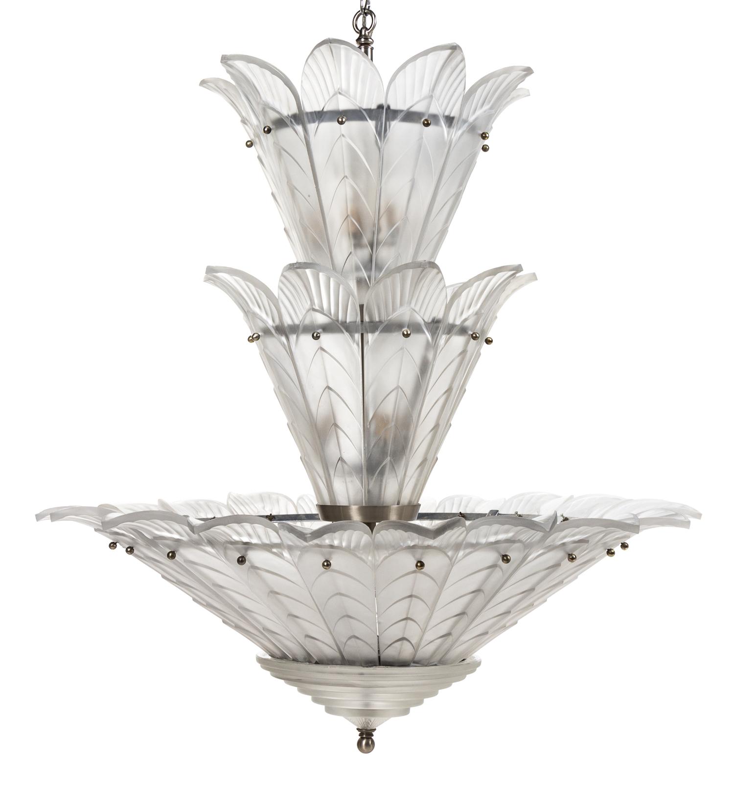 A Sabino Art Deco Style Chandelier Height 47 x diameter 31 inches.
