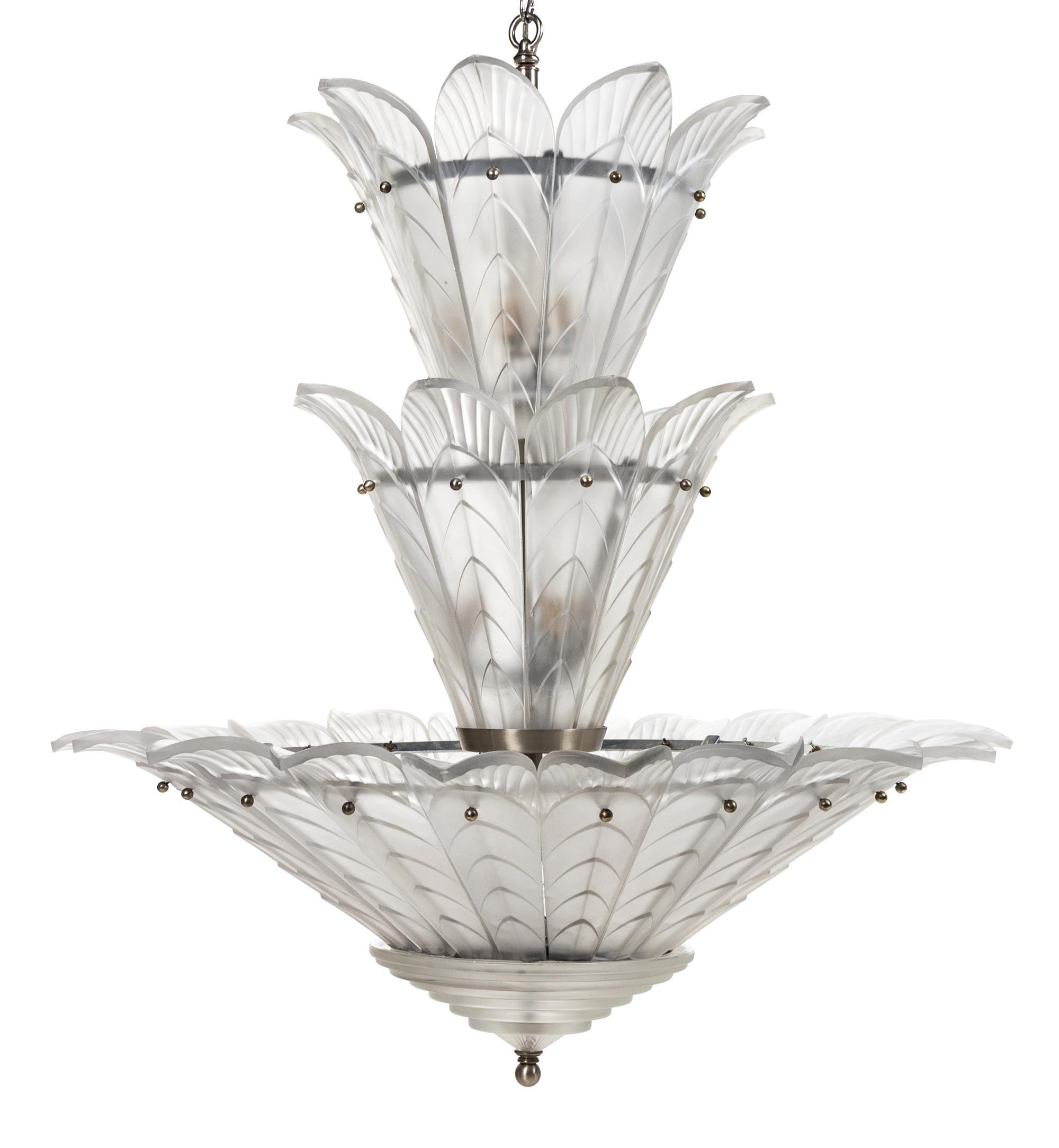 A Sabino Art Deco Style Chandelier Height 47 x diameter 31 inches.