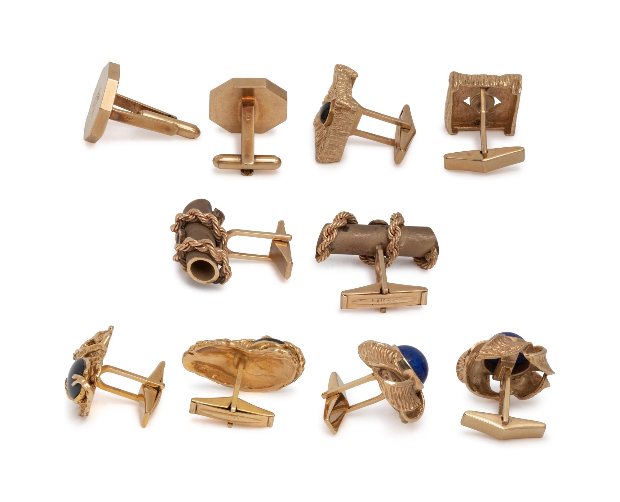 COLLECTION OF YELLOW GOLD AND GEMSTONE CUFFLINKS