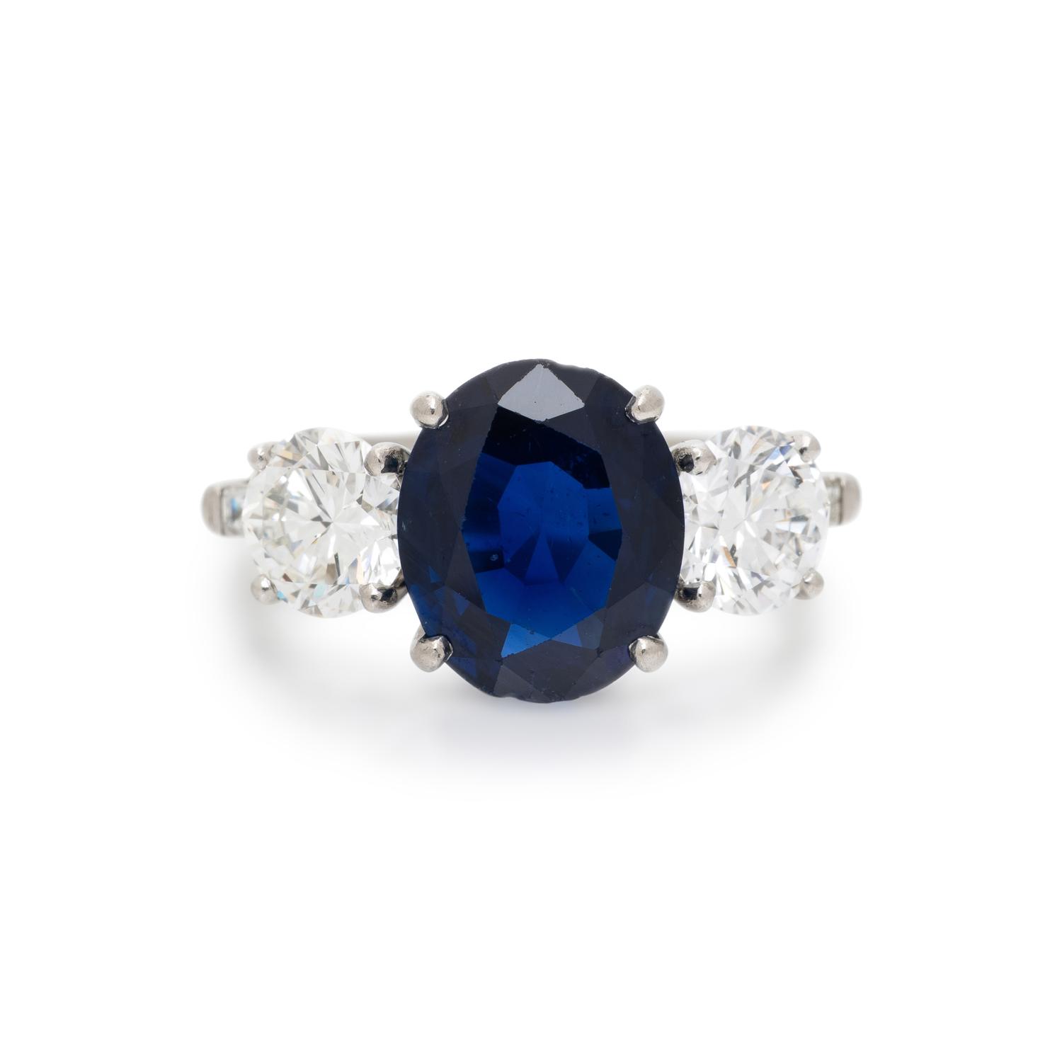 BIRKS, SAPPHIRE, DIAMOND, AND PLATINUM RING