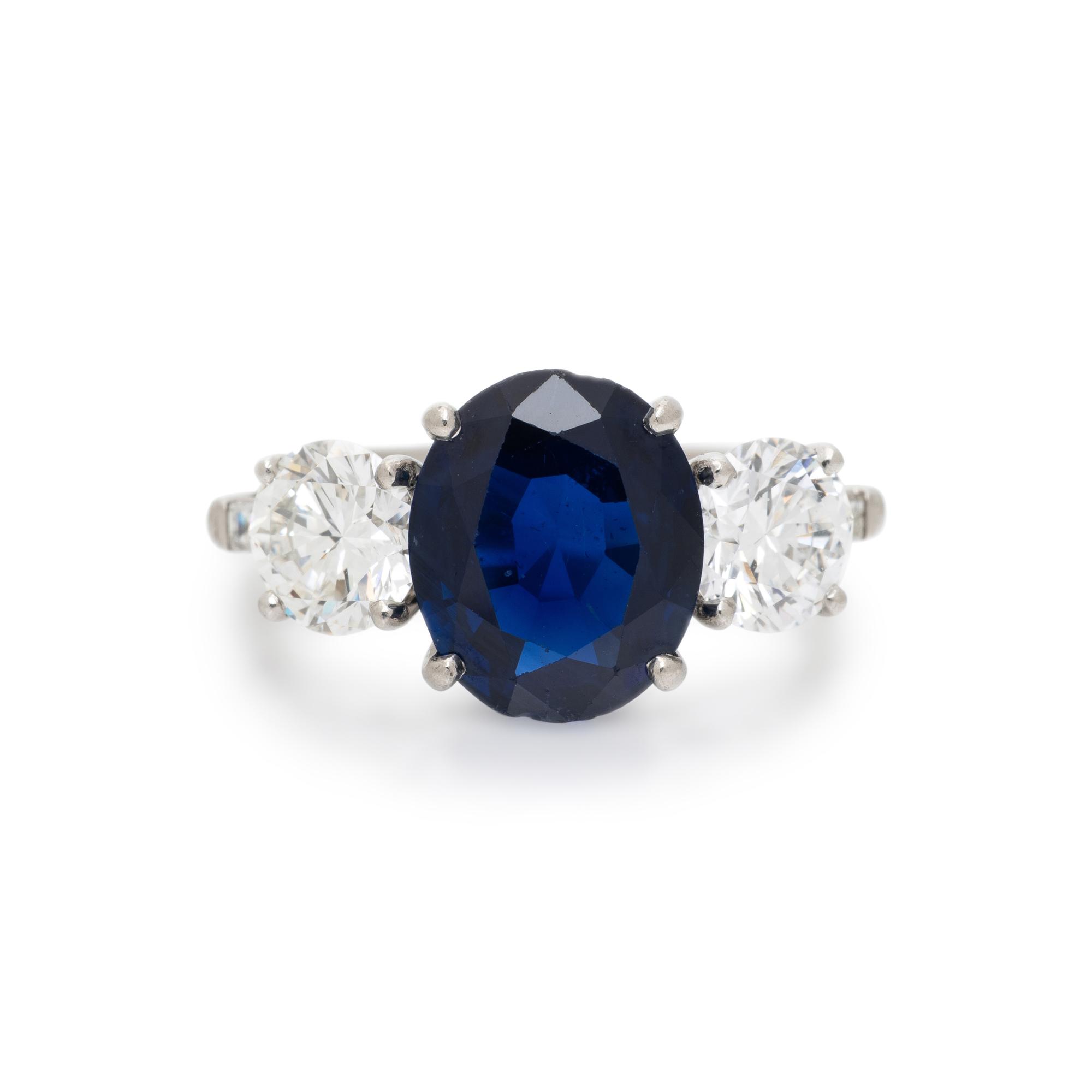 BIRKS, SAPPHIRE, DIAMOND, AND PLATINUM RING