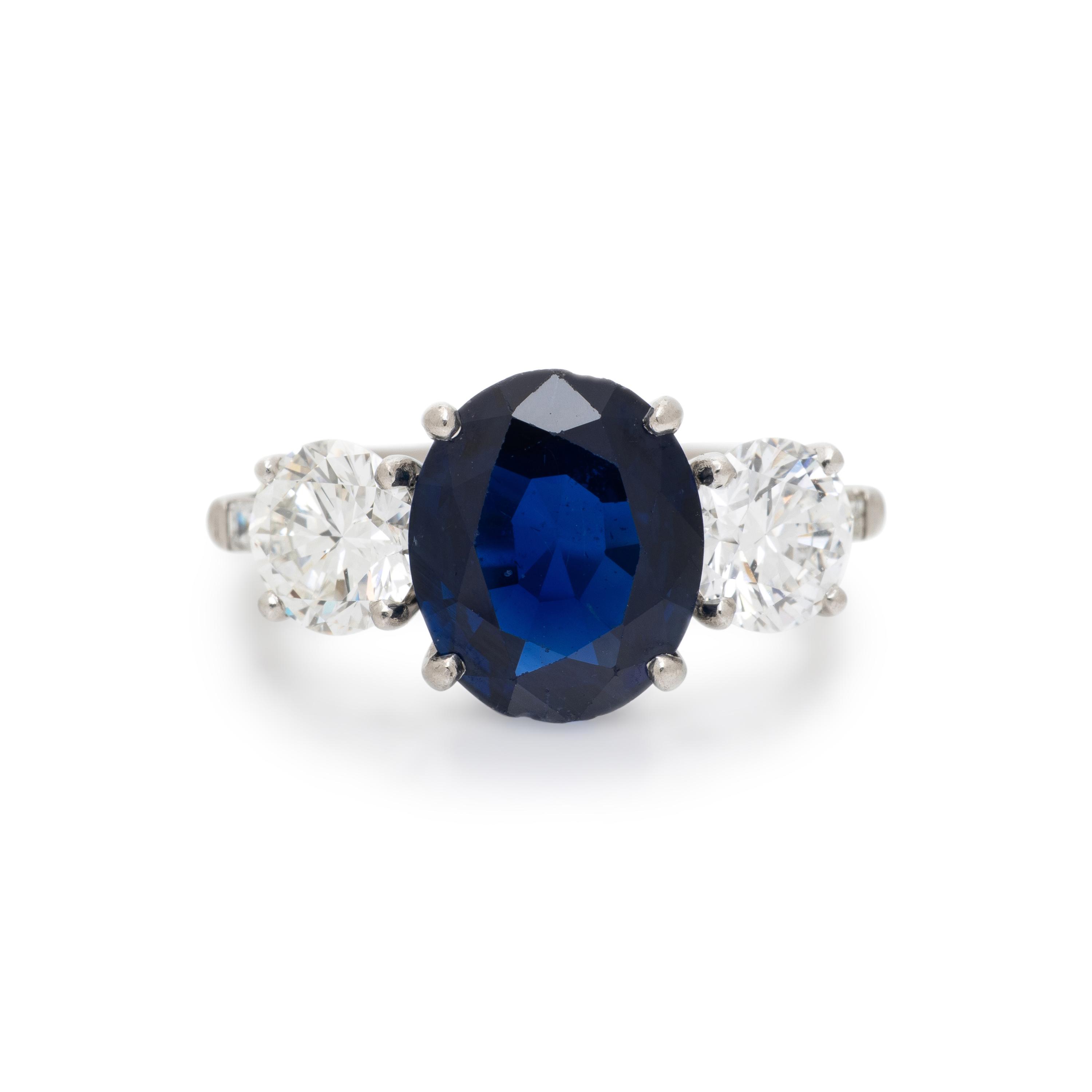 BIRKS, SAPPHIRE, DIAMOND, AND PLATINUM RING