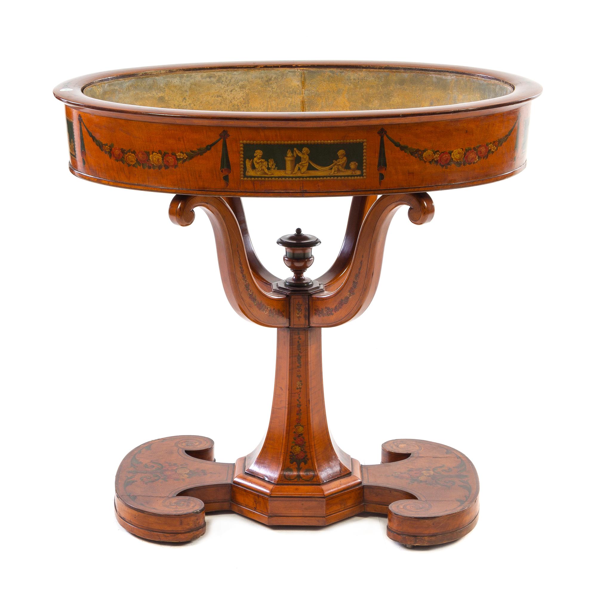 An Edwardian Satinwood Inlaid Jardiniere Height 34 x width 37 x depth 25 1/2 inches. — LATE 19TH/EARLY 20TH CENTURY
