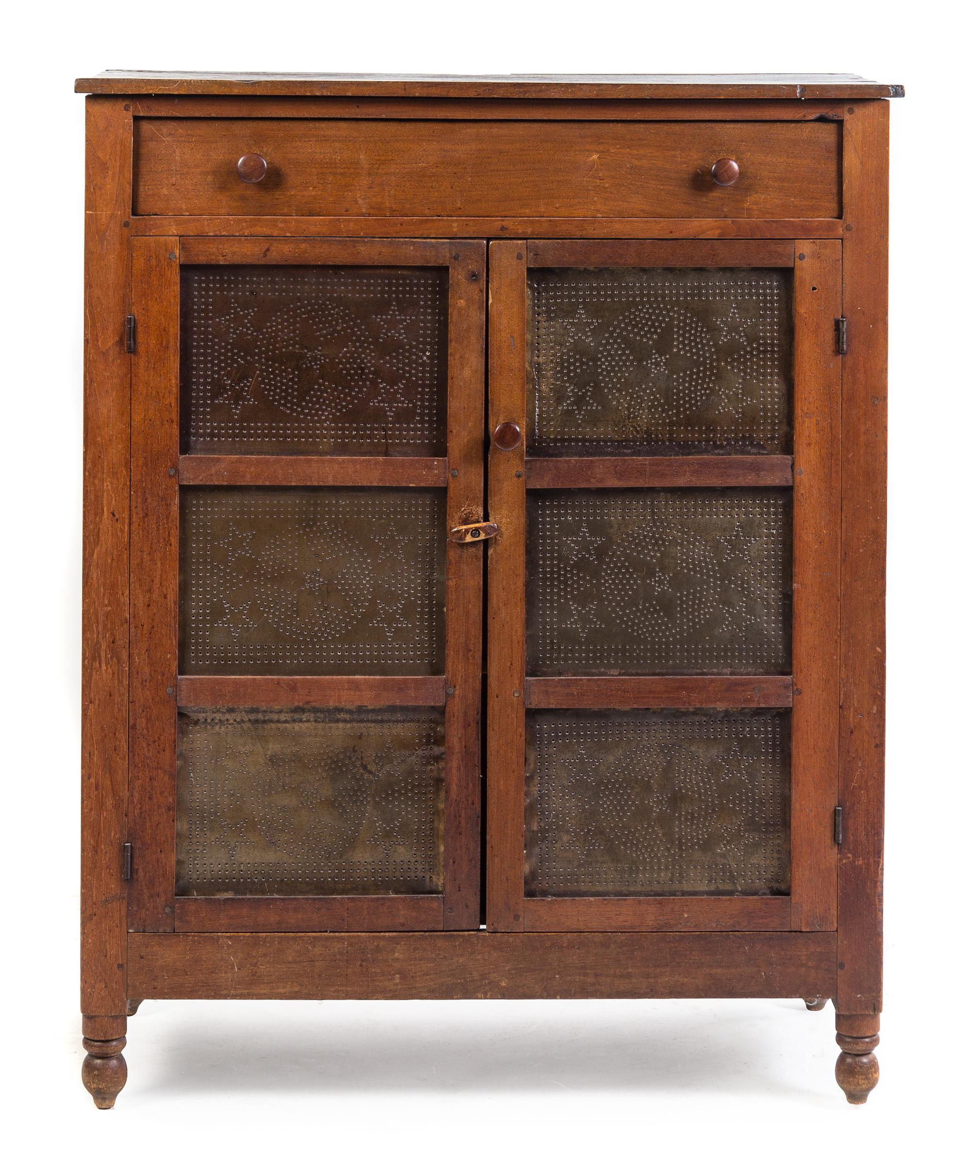 An American Punched-Tin Inset Pie Safe Height 51 3/4 x width 41 3/4 x depth 18 inches. — 19TH CENTURY