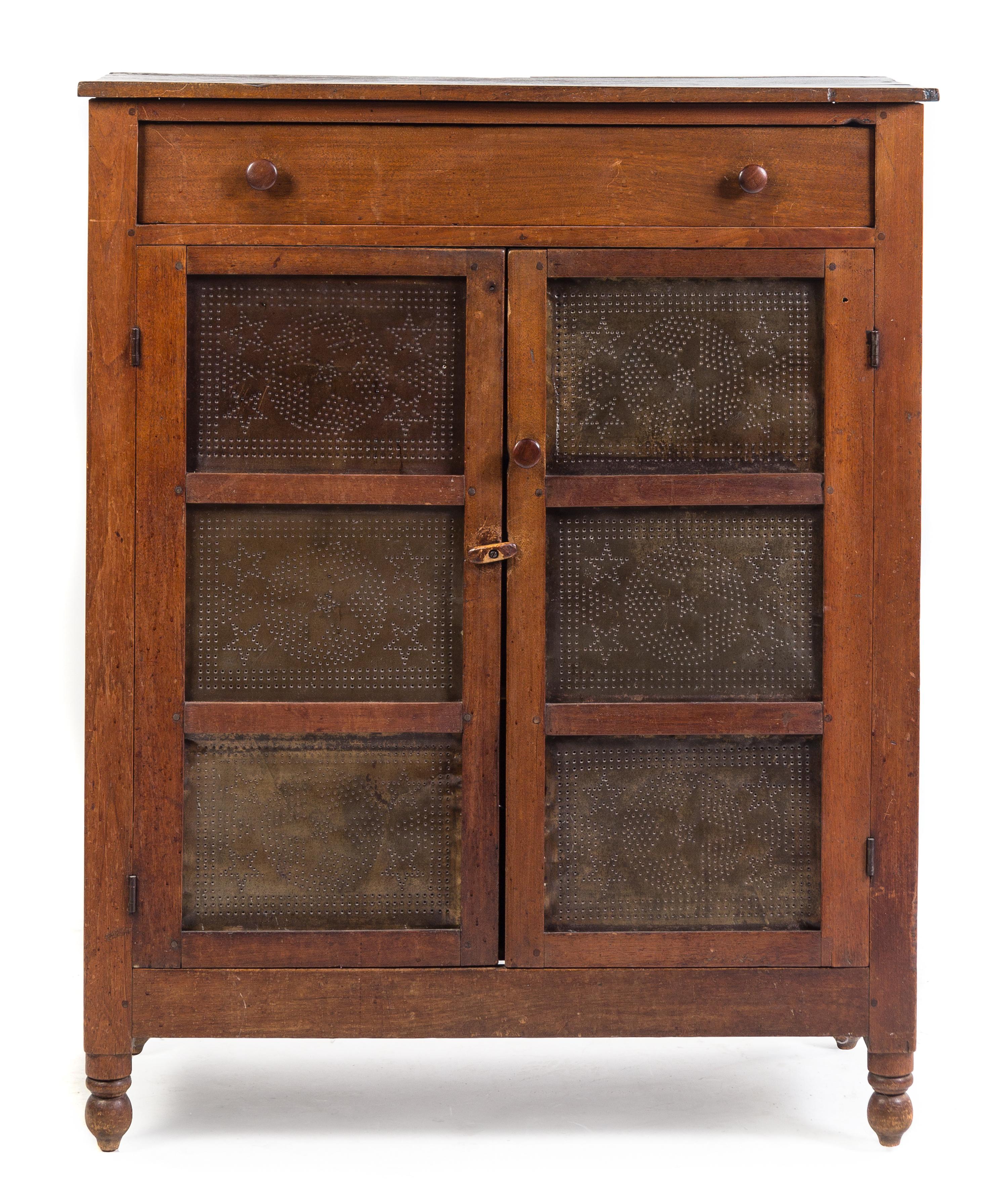 An American Punched-Tin Inset Pie Safe Height 51 3/4 x width 41 3/4 x depth 18 inches. — 19TH CENTURY