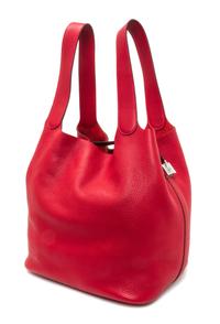 An Hermes Rouge Casaque Taurillon Clemence Picotin Lock TGM Handbag, 13" x 13" x 9".