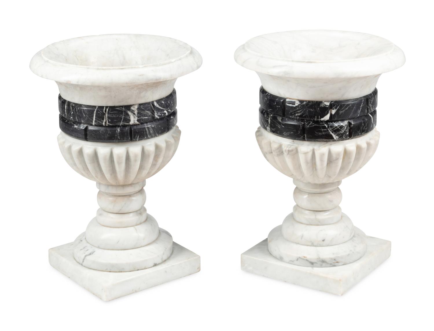 A Pair of Italian Carved Marble Urns