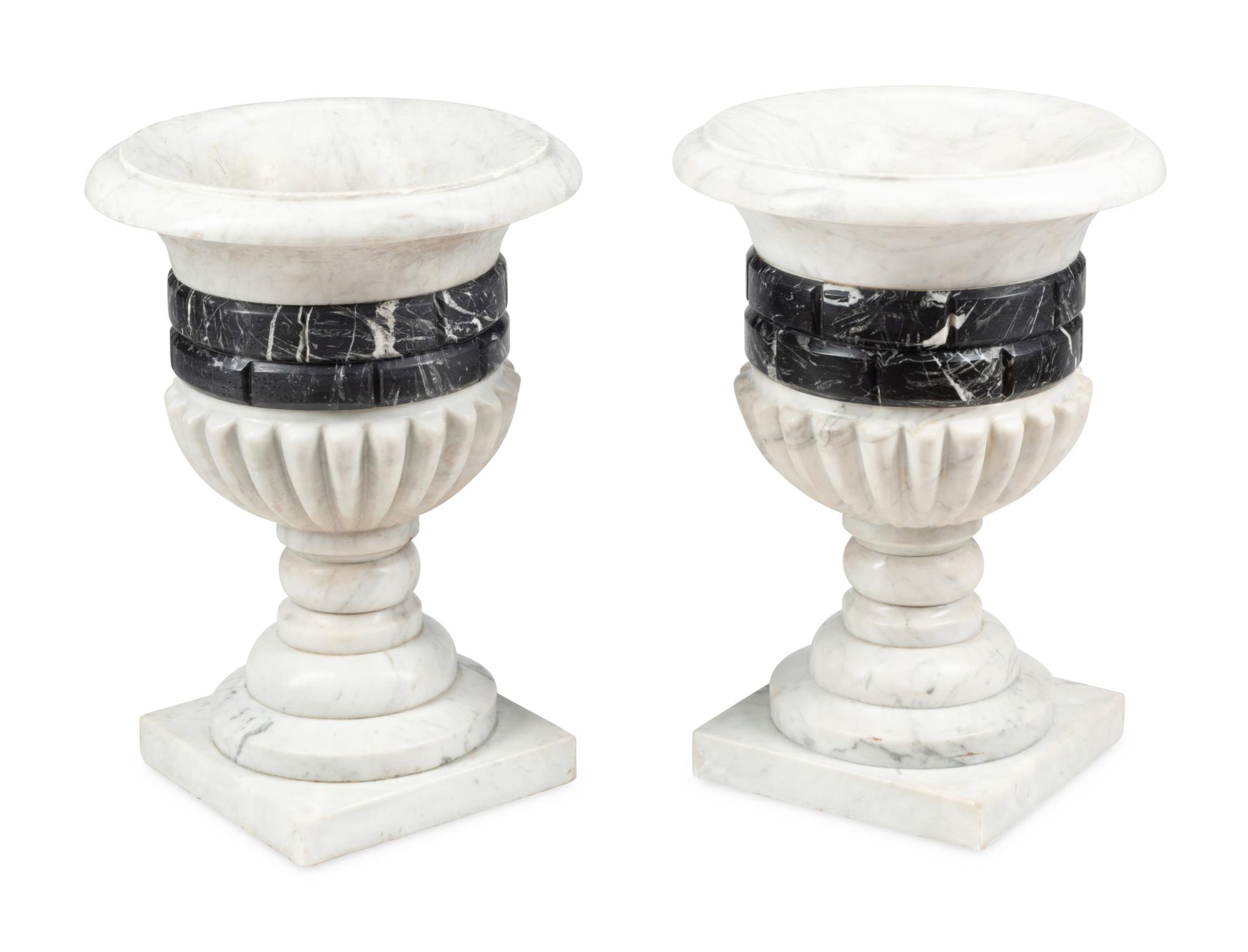 A Pair of Italian Carved Marble Urns