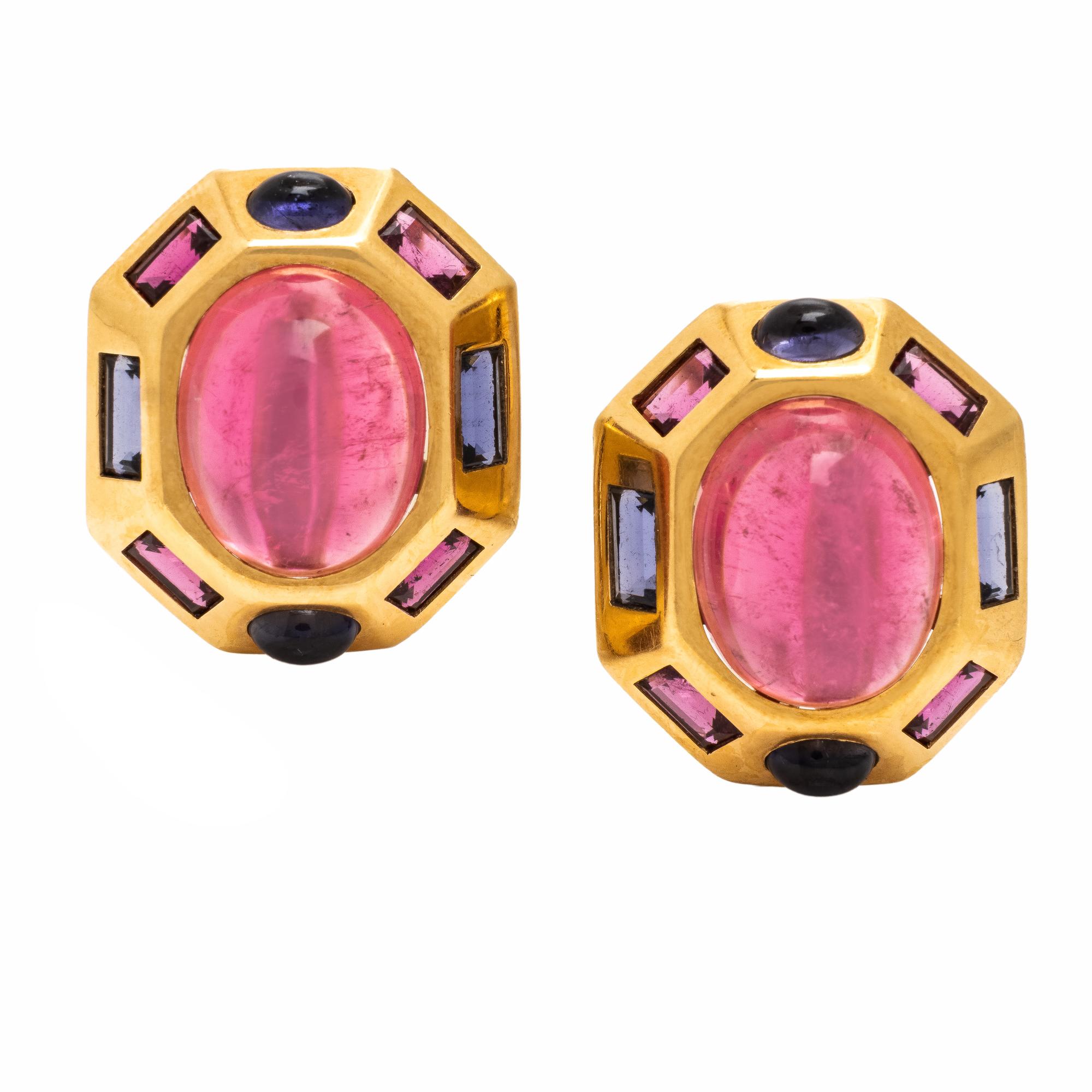 Verdura, 'Byzantine', Yellow Gold and Multigem Earrings