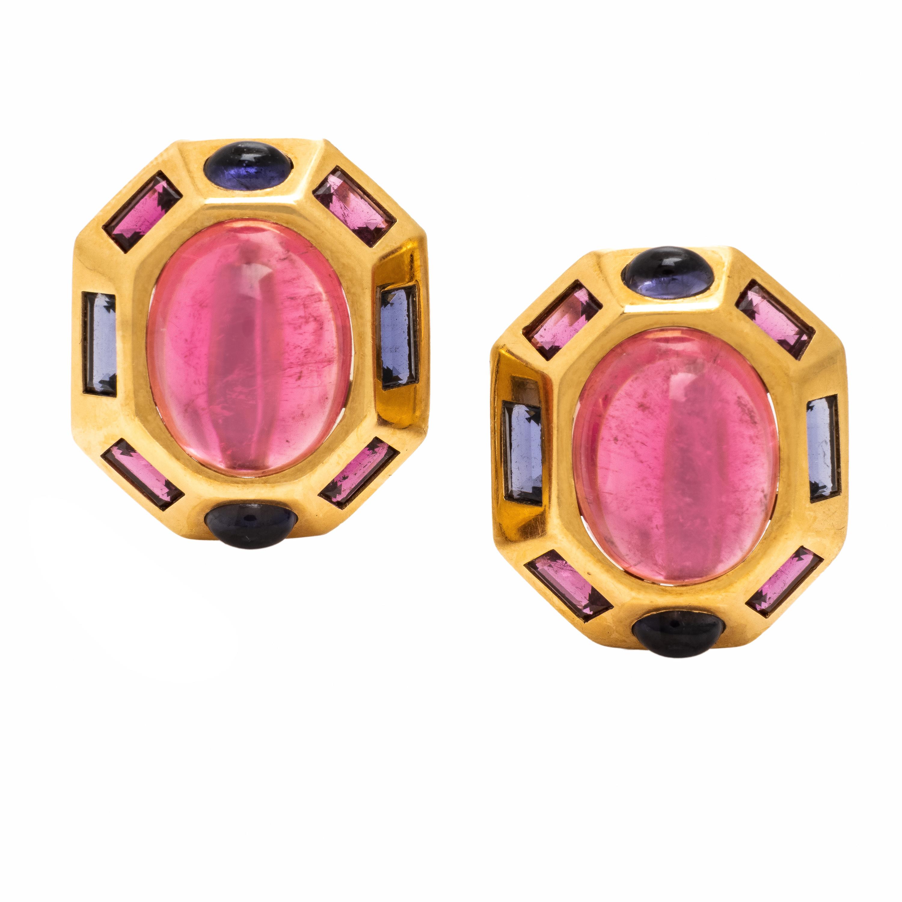 Verdura, 'Byzantine', Yellow Gold and Multigem Earrings