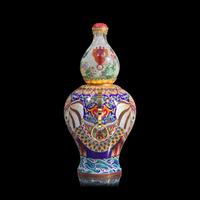 A Massive Chinese Interior-Painted Glass and Cloisonné Enamel Gourd-Form "Snuff Bottle" Ornament by Wang Xisan (b. 1938) and Zhang Tonglu (b. 1942)