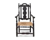 A Rare and Important Painted, Carved and Turned Slat-Back Armchair