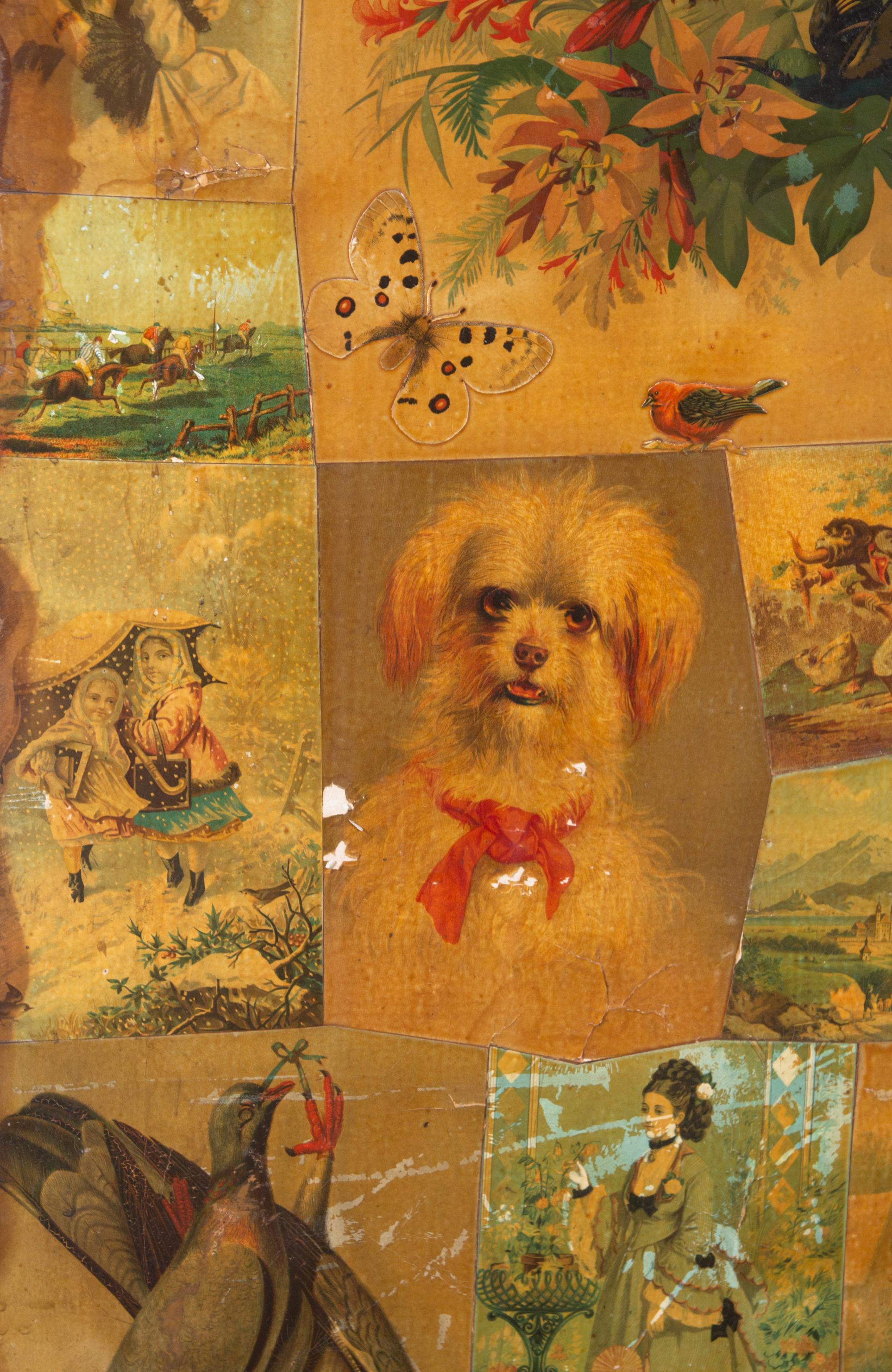 A Victorian Decoupaged Four-Panel Floor Screen