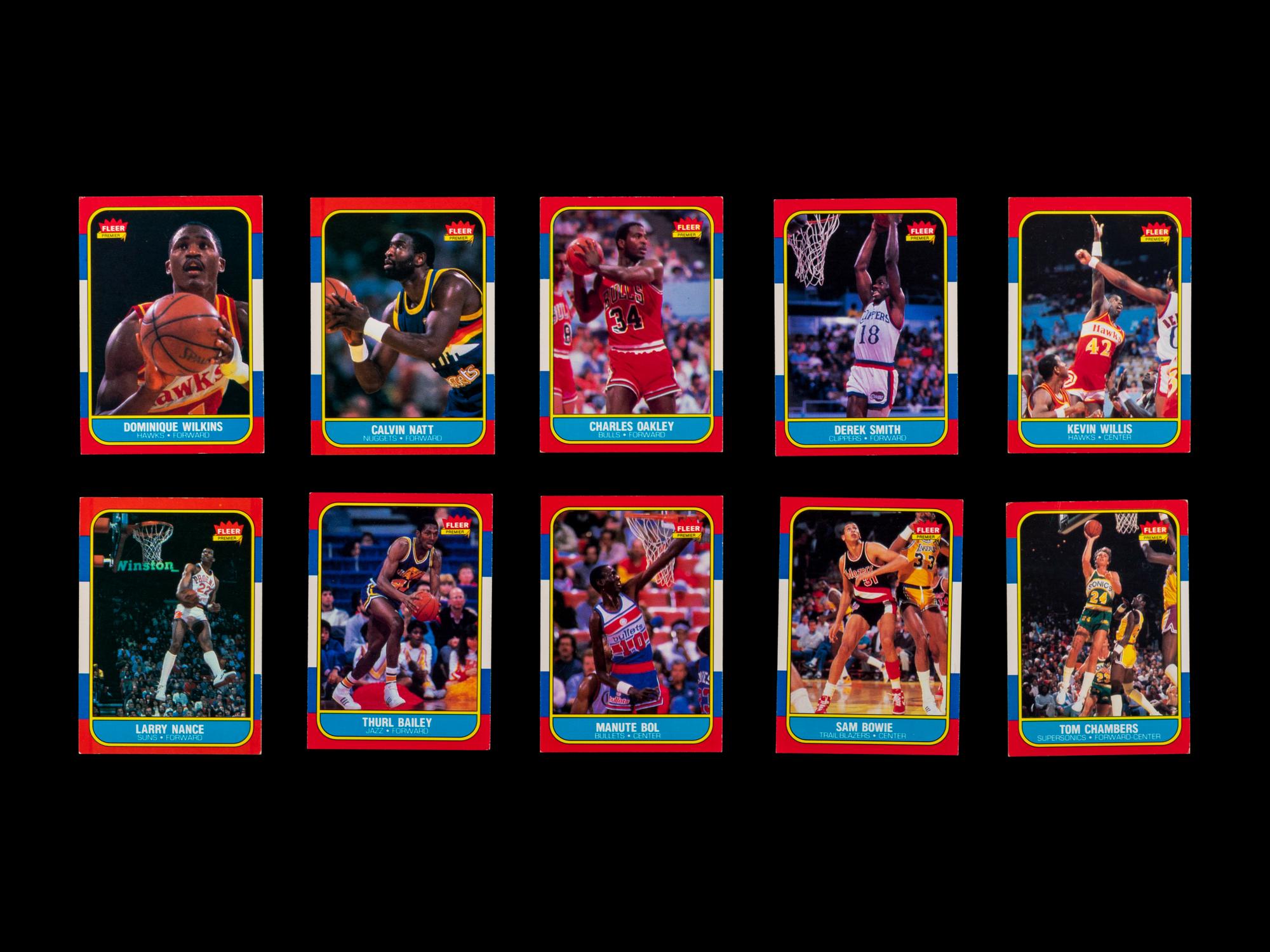 A Group of 49 1986 Fleer Basketball Cards, Including Multiple Rookies, Hall of Famers and Stars,