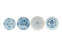 Four Chinese Export Blue and White Porcelain Dishes