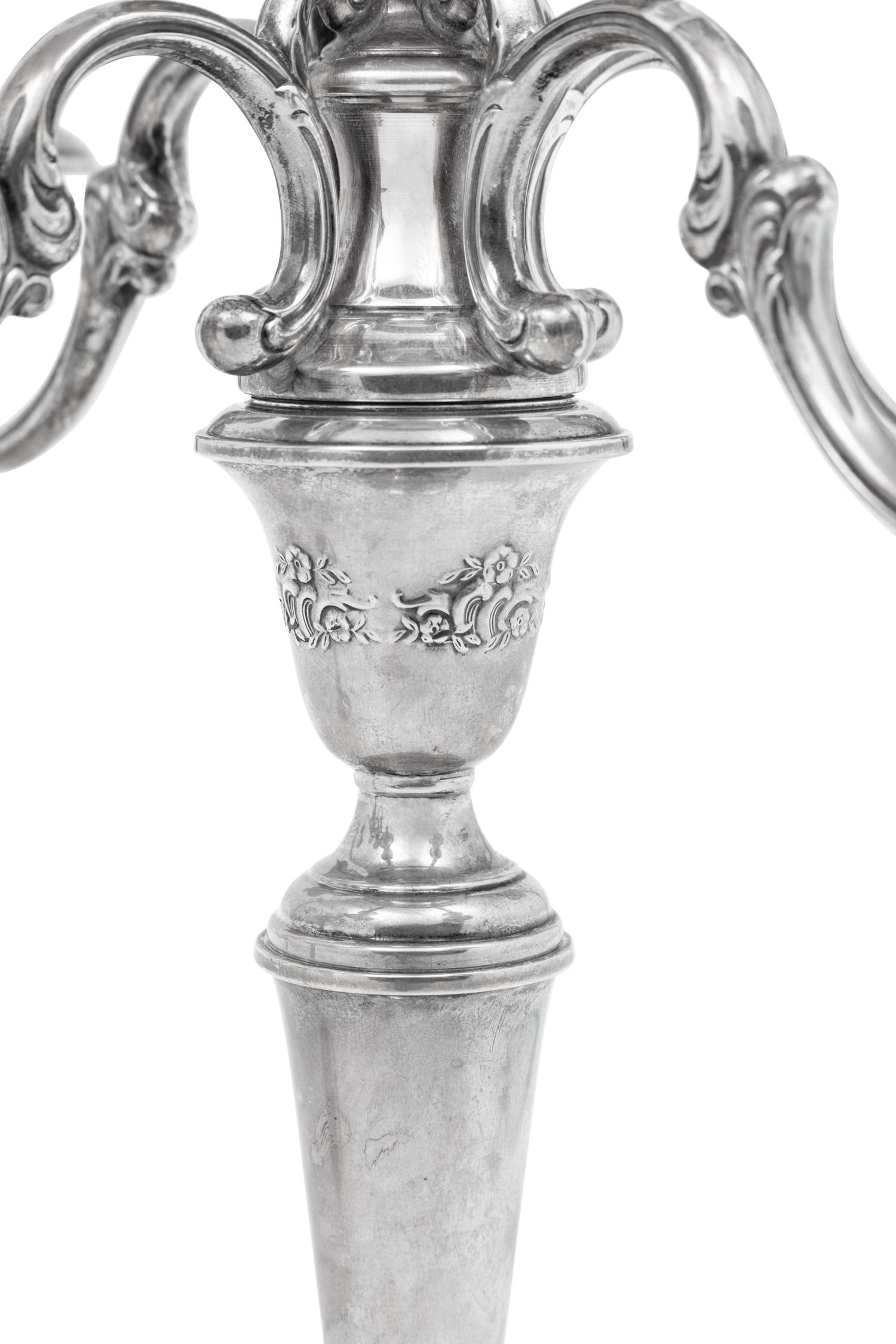 A Pair of American Silver Five-Light Candelabra