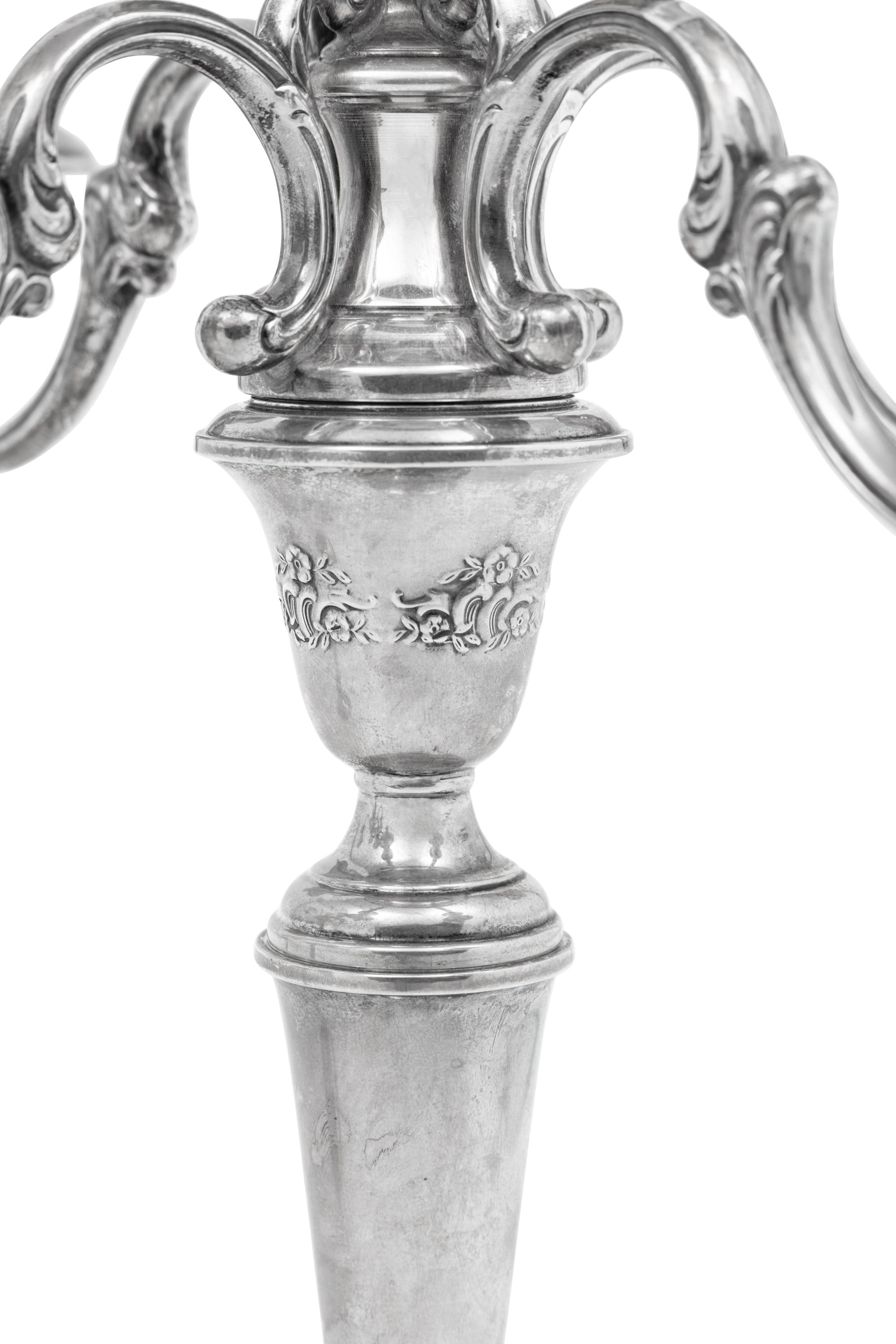 A Pair of American Silver Five-Light Candelabra