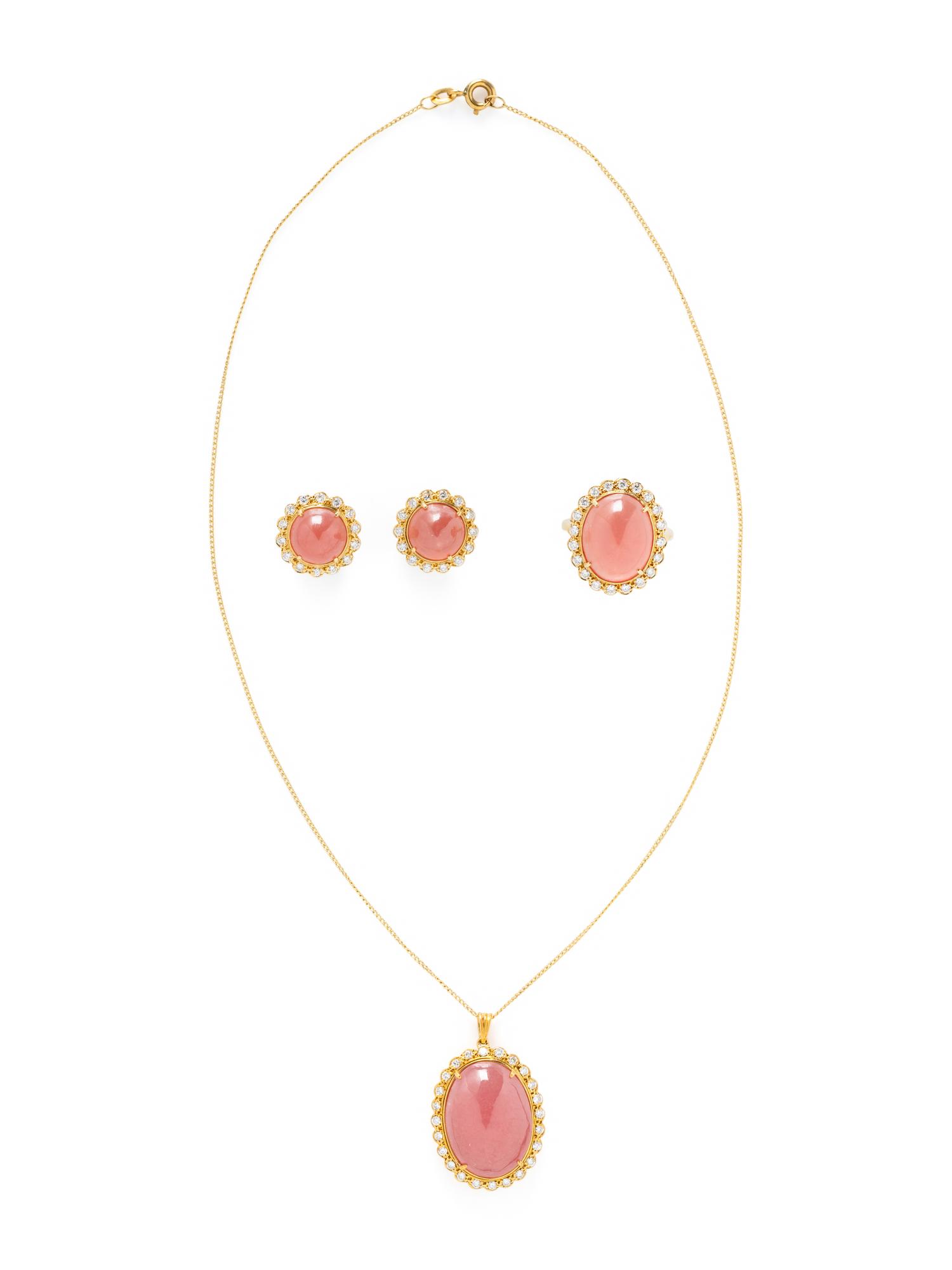 ROSE QUARTZ AND DIAMOND JEWELRY SUITE