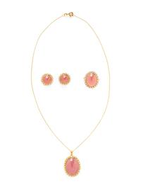 ROSE QUARTZ AND DIAMOND JEWELRY SUITE