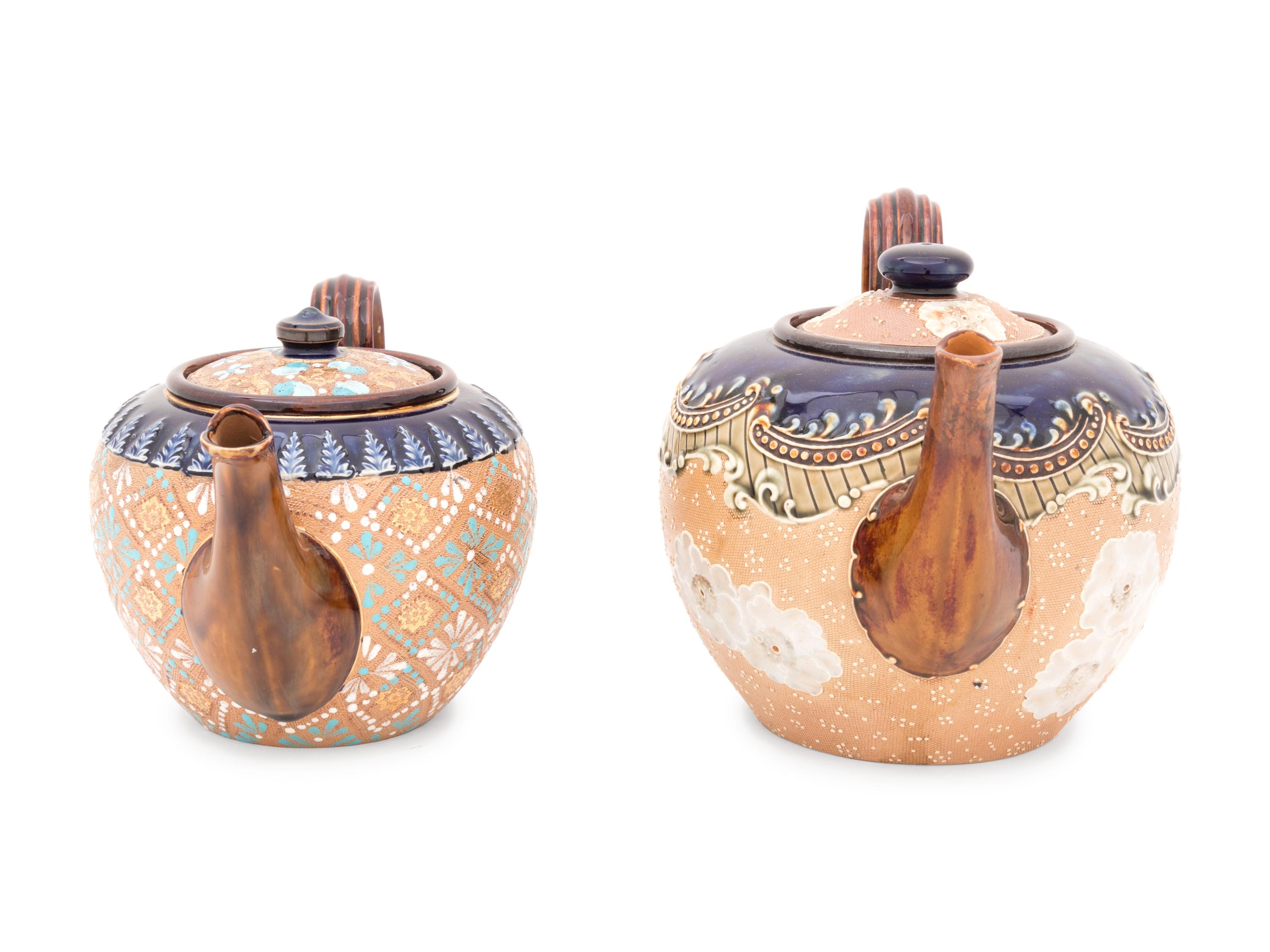 Two Doulton Lambeth Stoneware Teapots