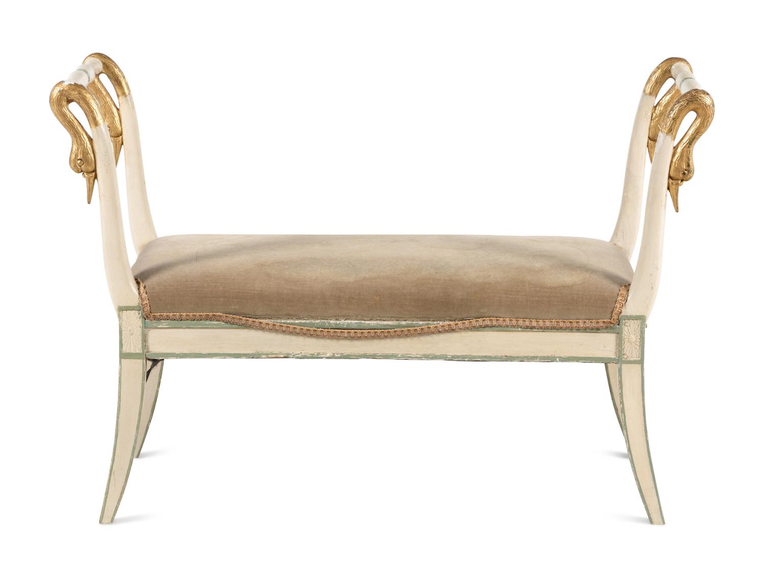 A Directoire Cream Painted and Parcel Gilt Bench