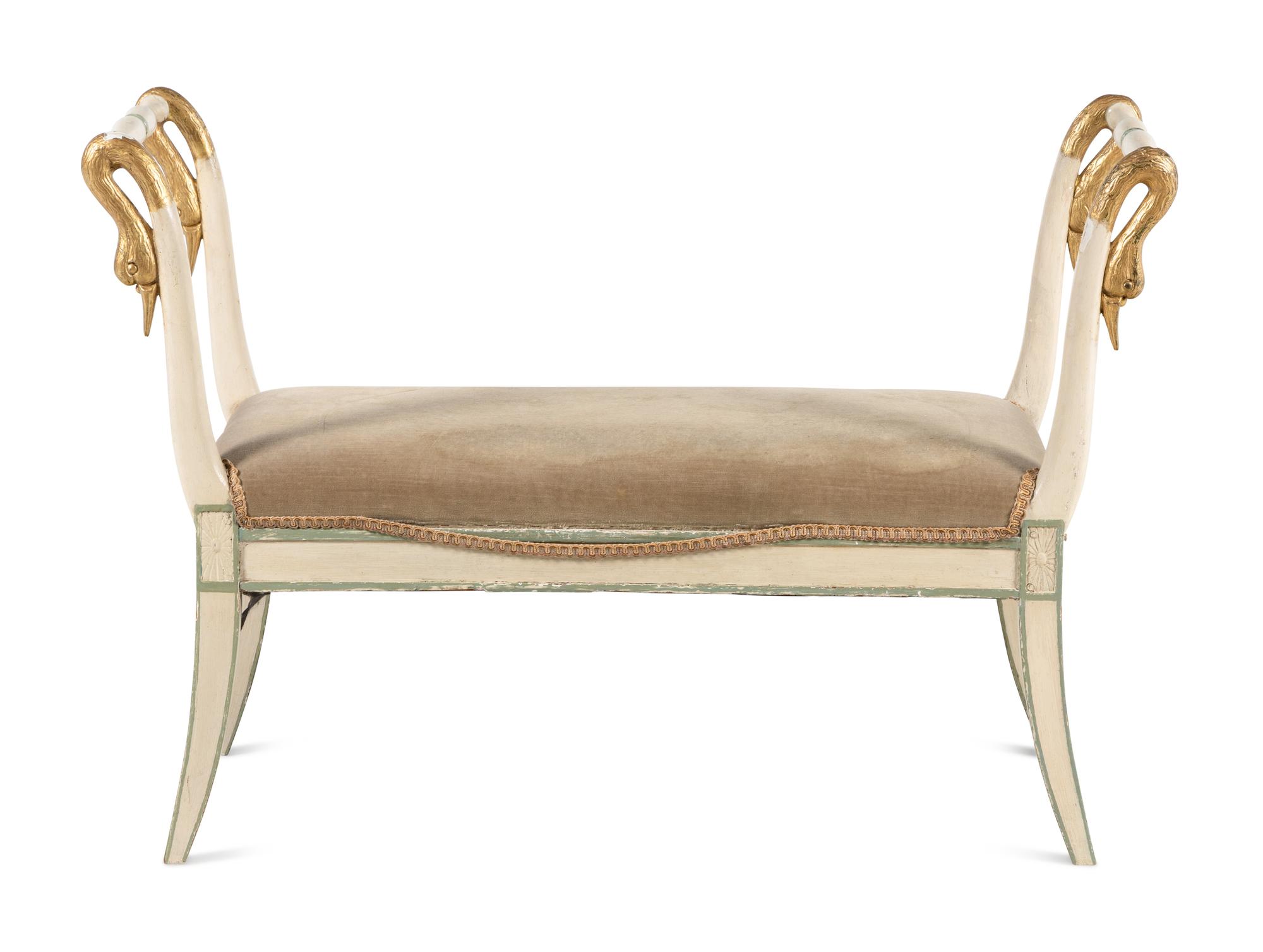 A Directoire Cream Painted and Parcel Gilt Bench