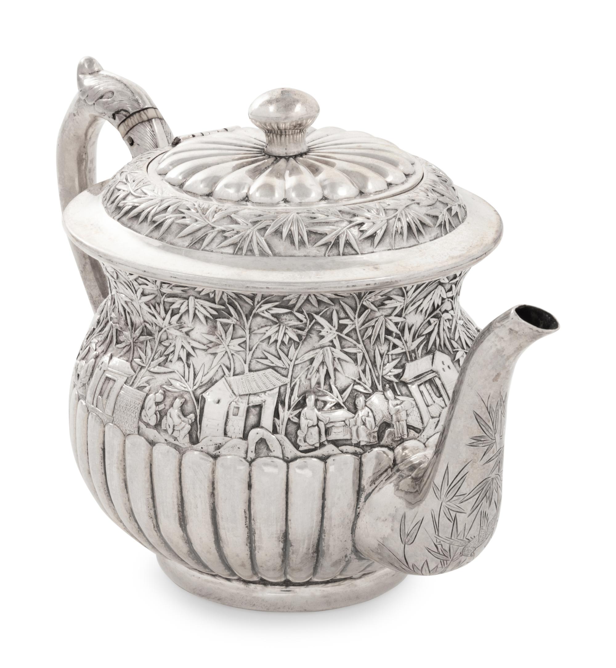 A Chinese Export Silver Teapot
