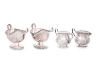 A Pair of English Silver Sauce Boats and an American Silver Sugar and Creamer Set