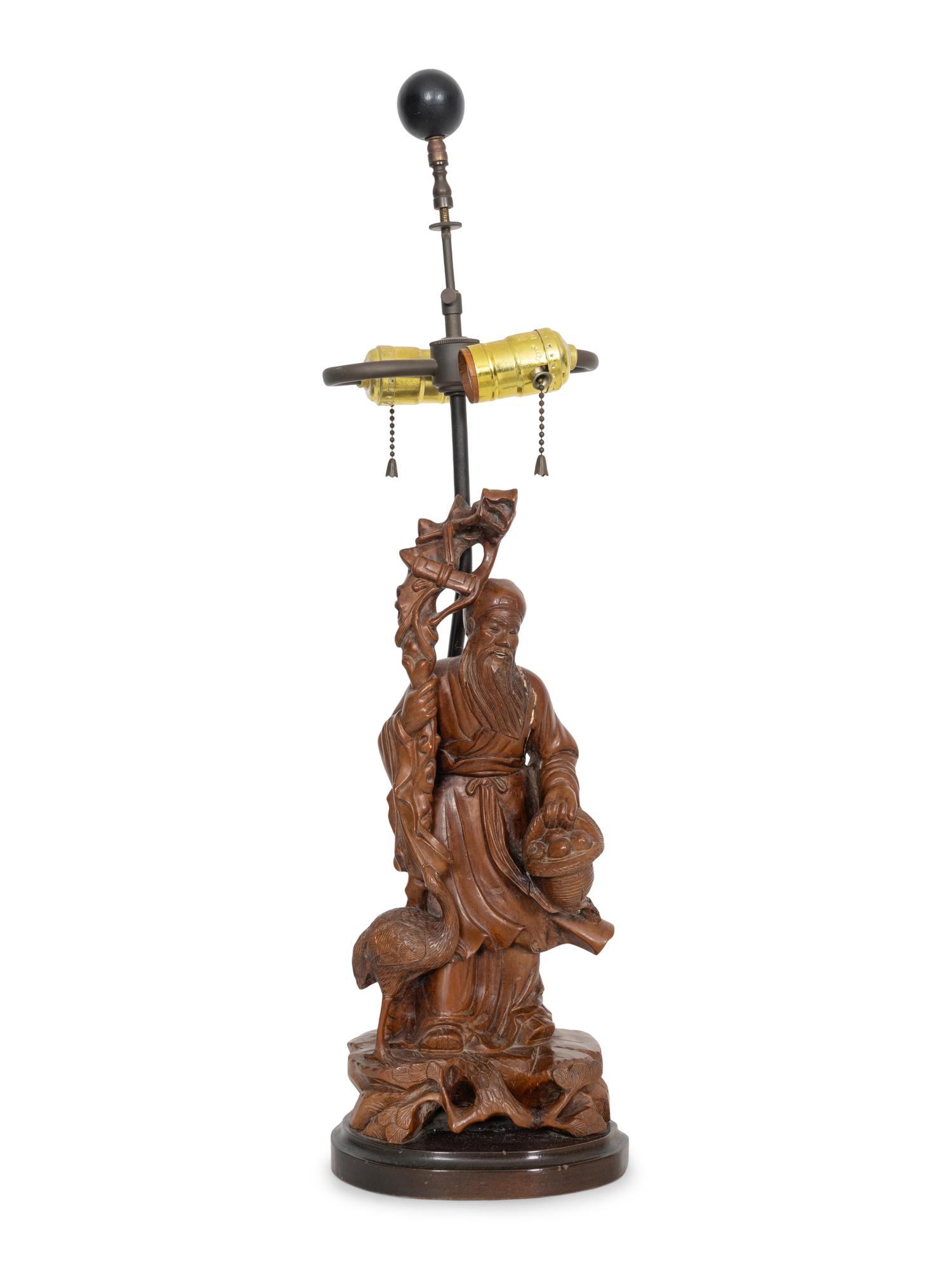 A Chinese Carved Wood Figure of Shoulao