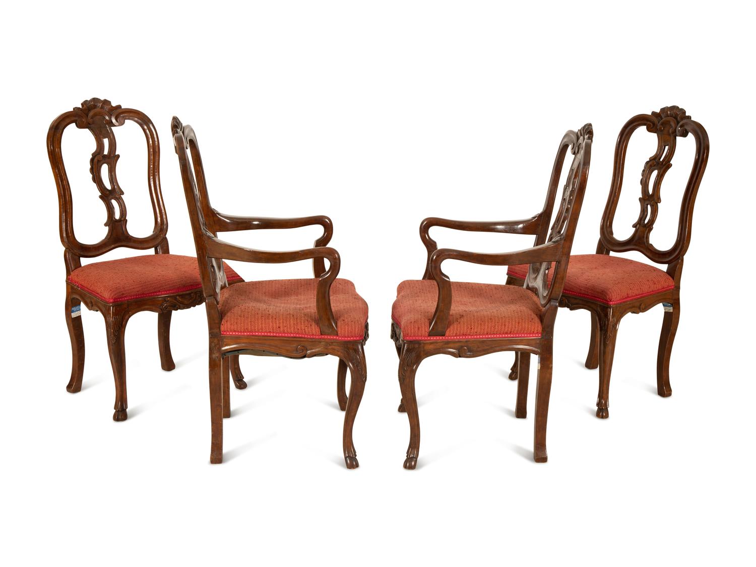 A Suite of Fourteen Italian Baroque Style Walnut Dining Chairs — 19th Century
