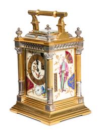A French Silvered and Gilt Brass Porcelain-Mounted Carriage Clock