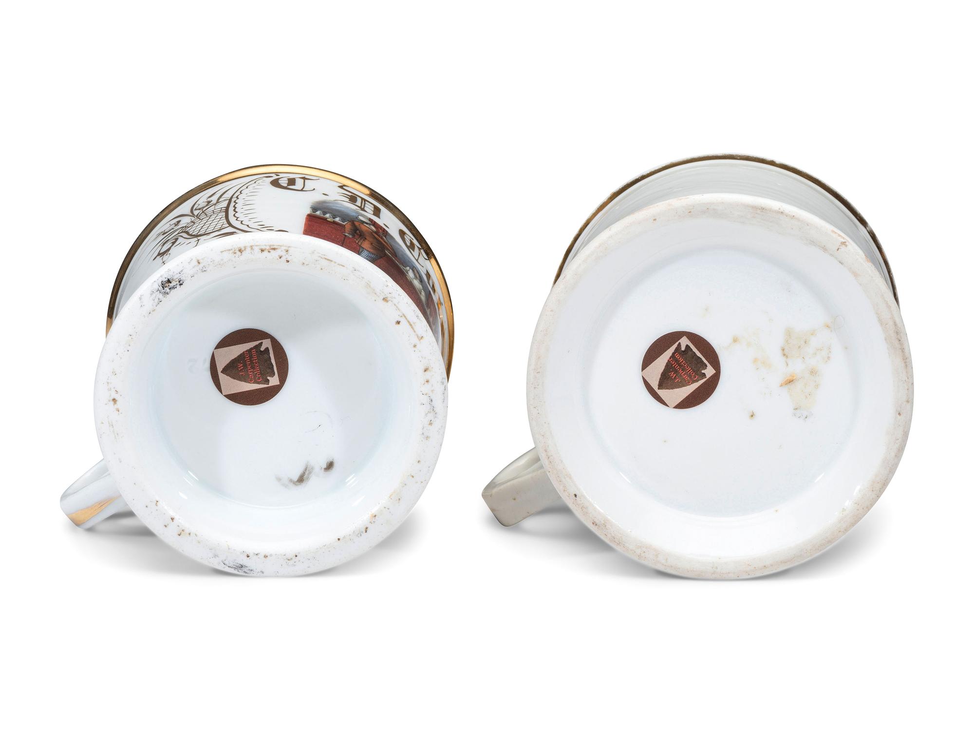 Two Porcelain Occupational Shaving Mugs with Draughtscenes