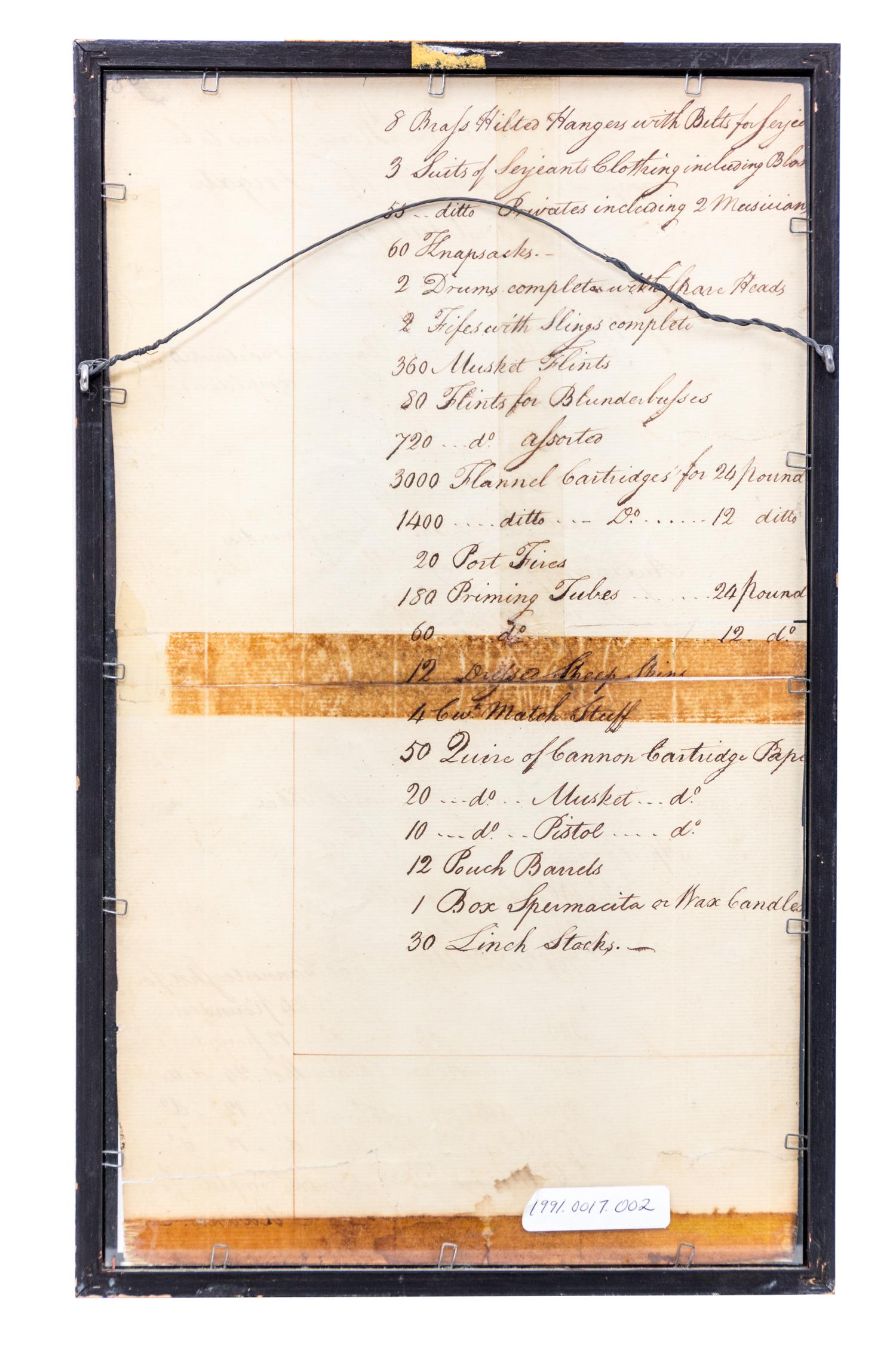 18th Century Naval Document Mss doc, list of supplies to be transported to Boston for the frigate Constitution, July 1, 1797.