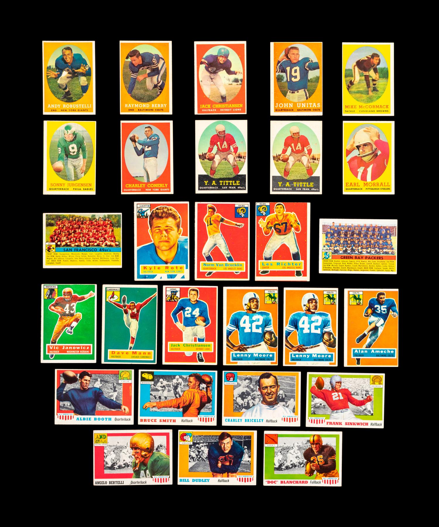 A Group of 28 1955, 1956 and 1958 Topps Football Cards (Including Two Lenny Moore Rookies, Sonny Jurgensen Rookie and Johnny Unitas),
