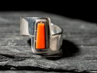 Asymmetric Silver and Coral Ring