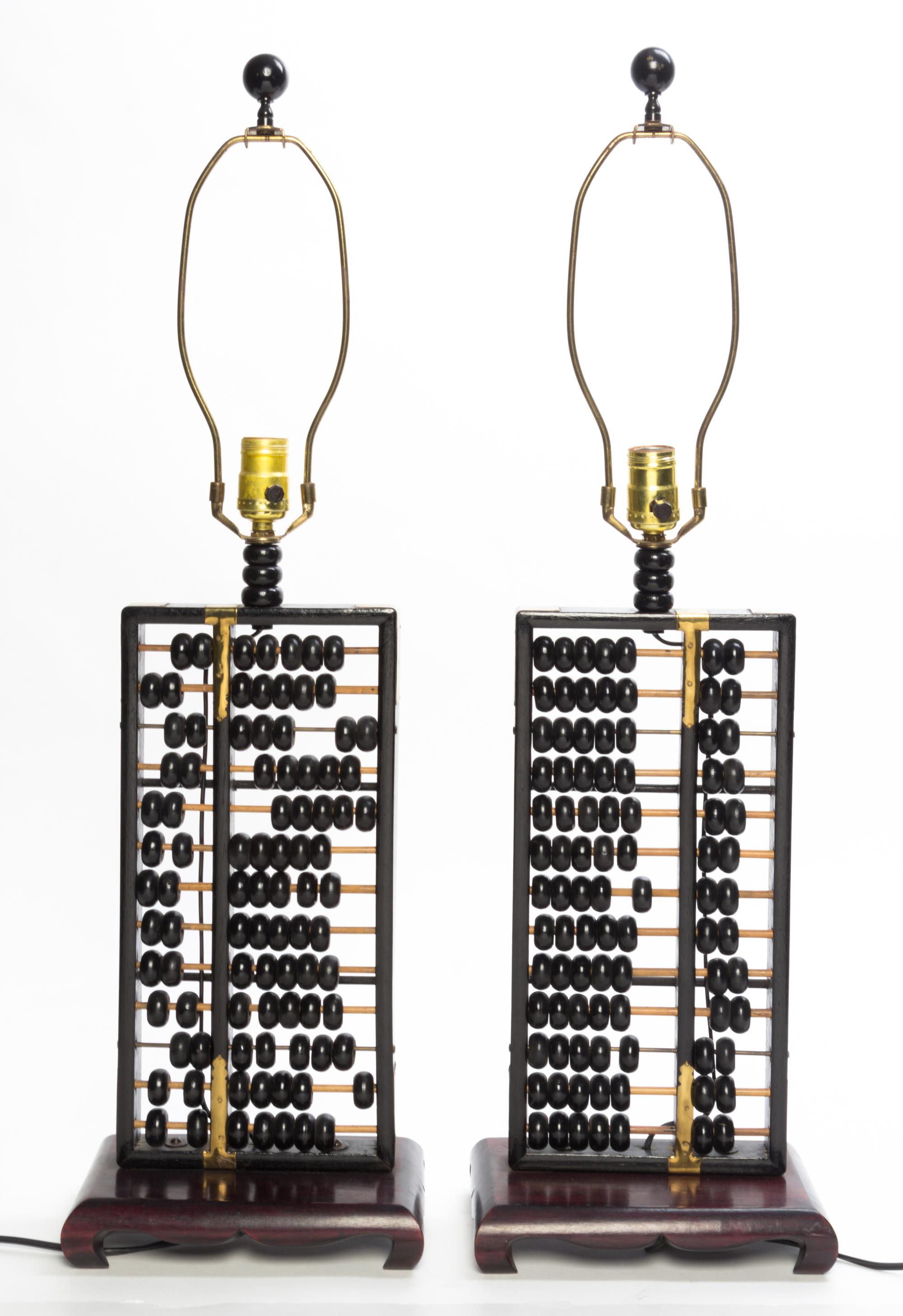A Pair of Abacuses Mounted as Lamps Height overall 30 1/2 inches.