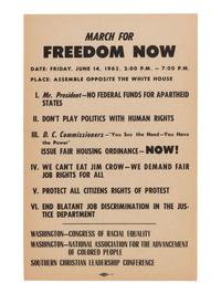 [CIVIL RIGHTS]. March for Freedom Now...Assemble Opposite the White House . [Washington, DC], 14 June 1963. Handbill for march scheduled three days after John F. Kennedy's televised civil rights address.