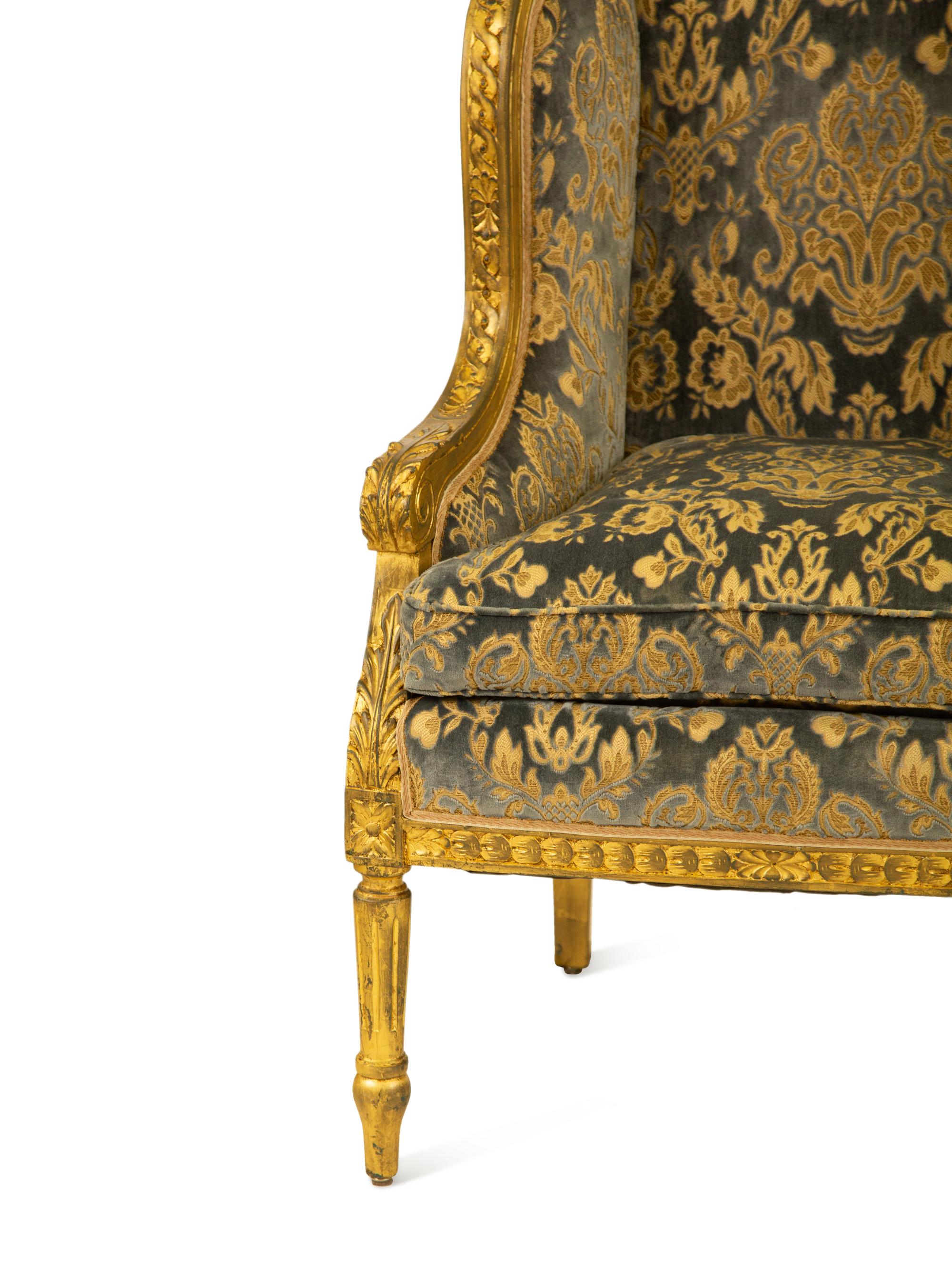 A Pair of Louis XVI Style Giltwood Bergeres a Oreilles