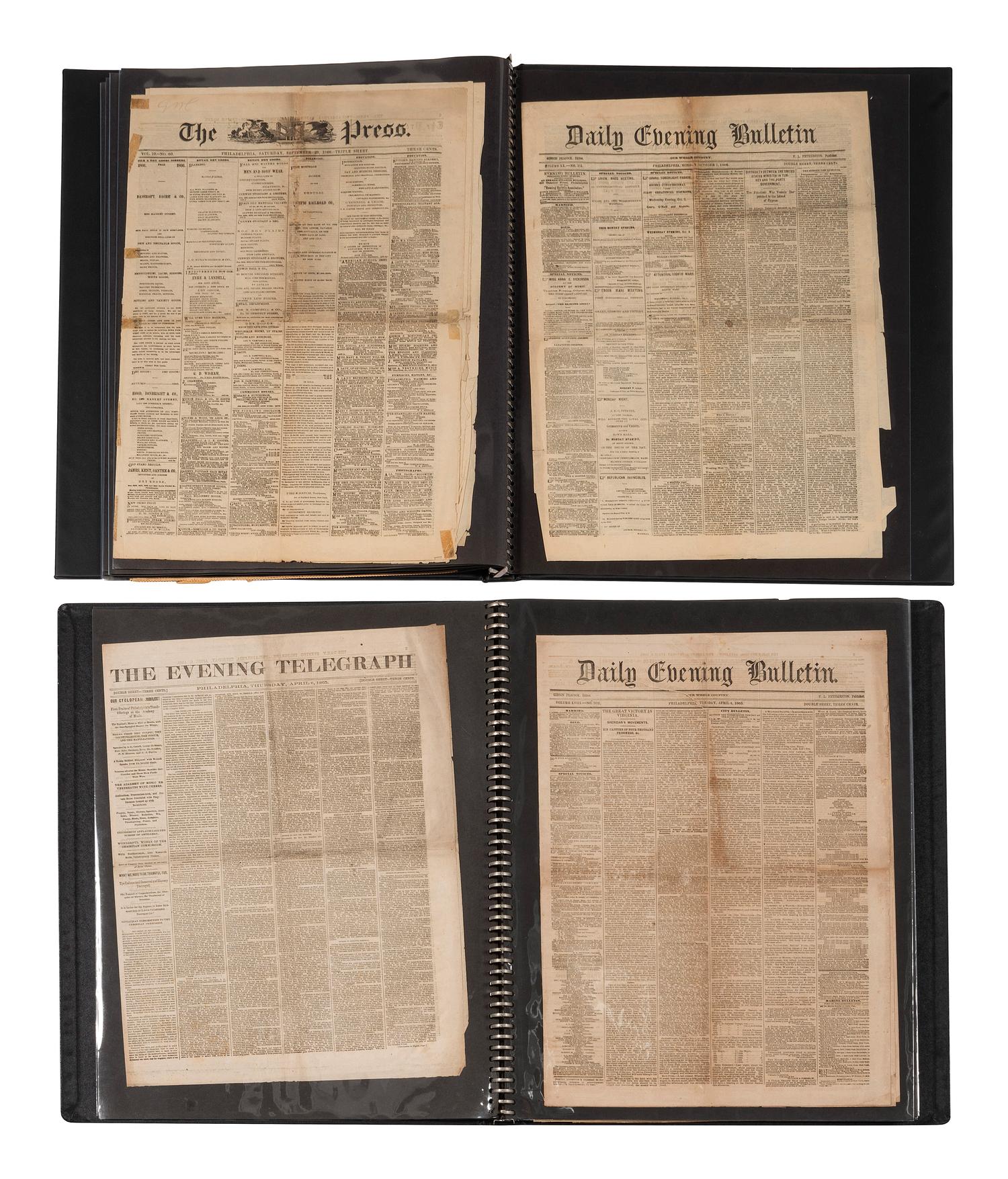 [CIVIL WAR]. A collection of Civil War-period and post-war newspapers, including: