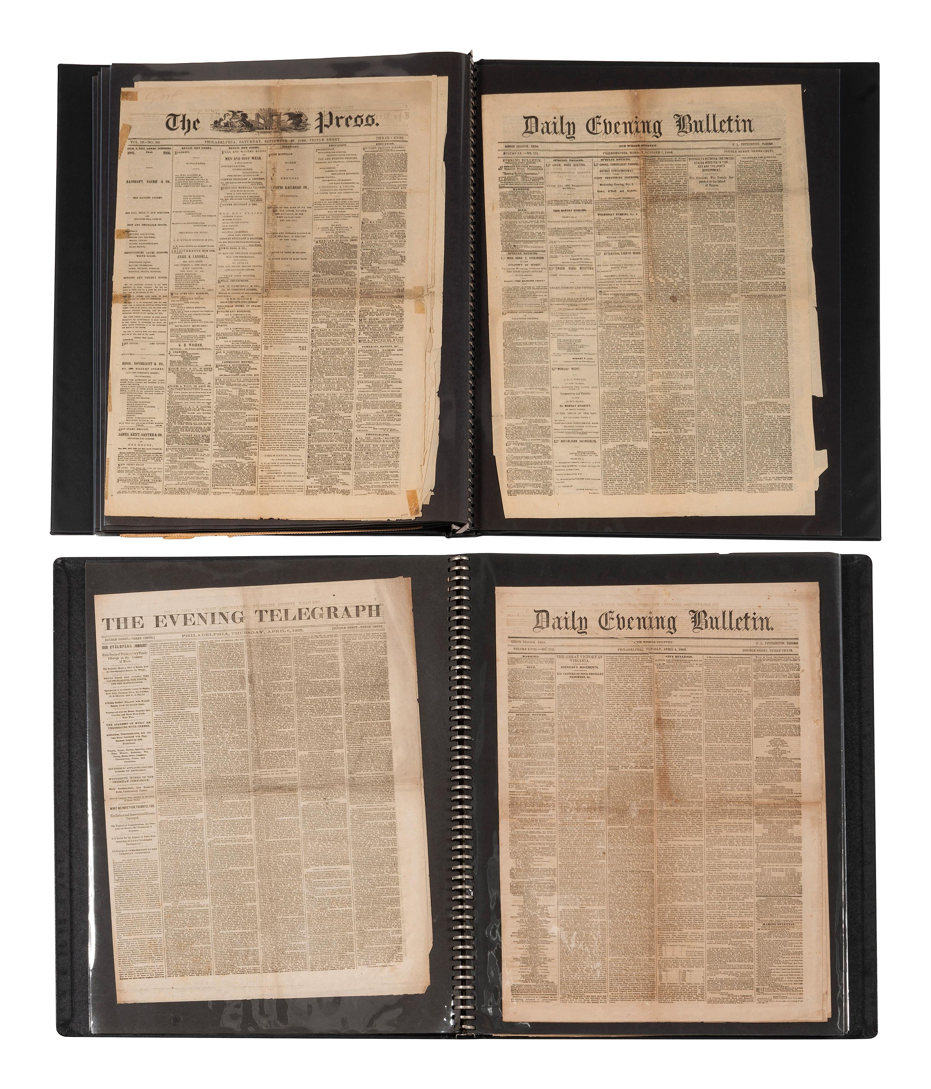[CIVIL WAR]. A collection of Civil War-period and post-war newspapers, including: