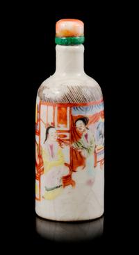 A Famille Rose Porcelain Snuff Bottle Height 6 1/8 inches. — DAOGUANG PERIOD (18321-1850)