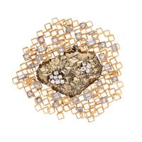 JOHN DONALD, MODERNIST, YELLOW GOLD, DIAMOND AND PYRITE BROOCH