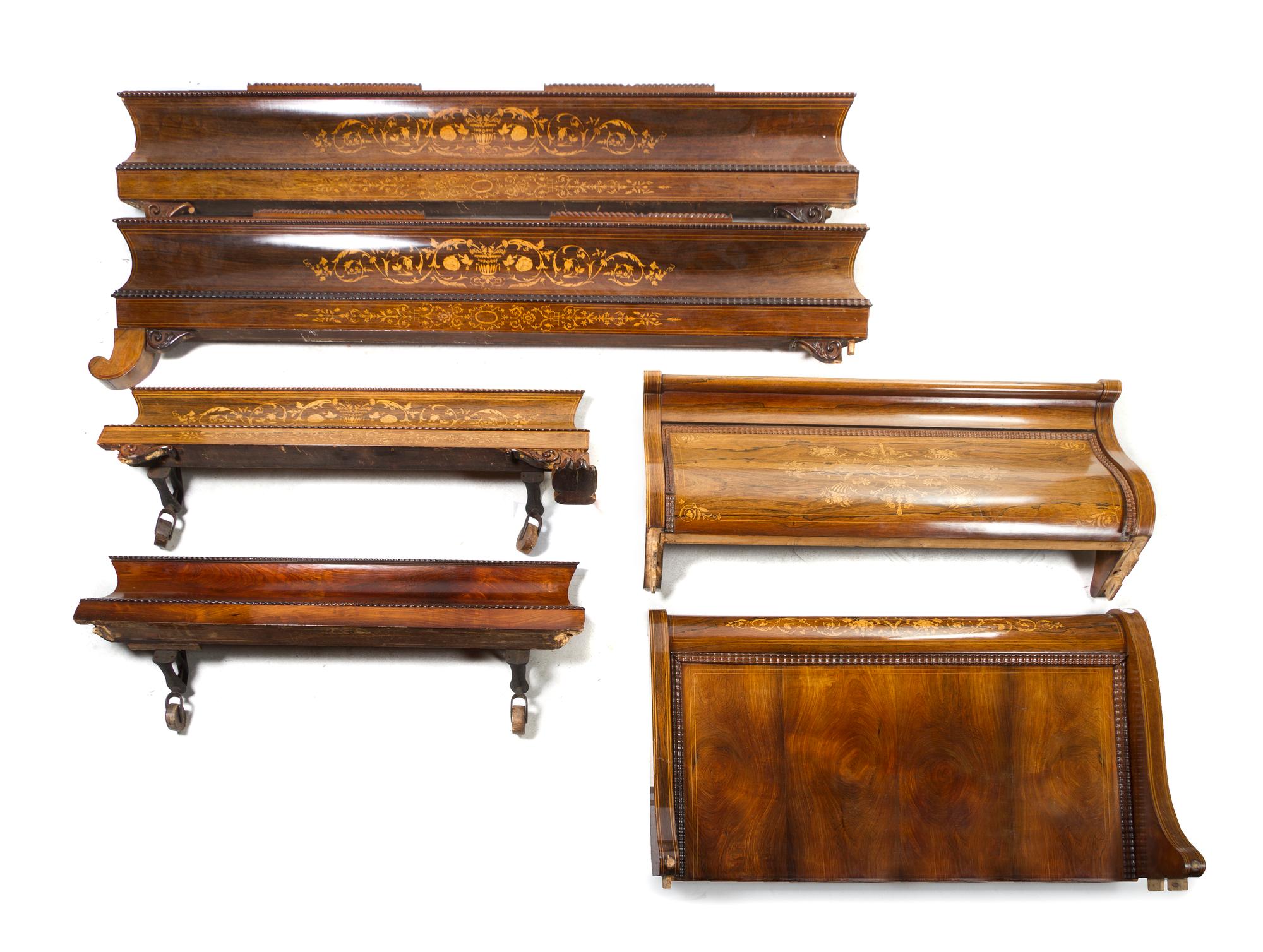 A Dutch Rosewood Marquetry Bed, Height of headboard 50 x width 79 1/2 x depth 50 1/2 inches.