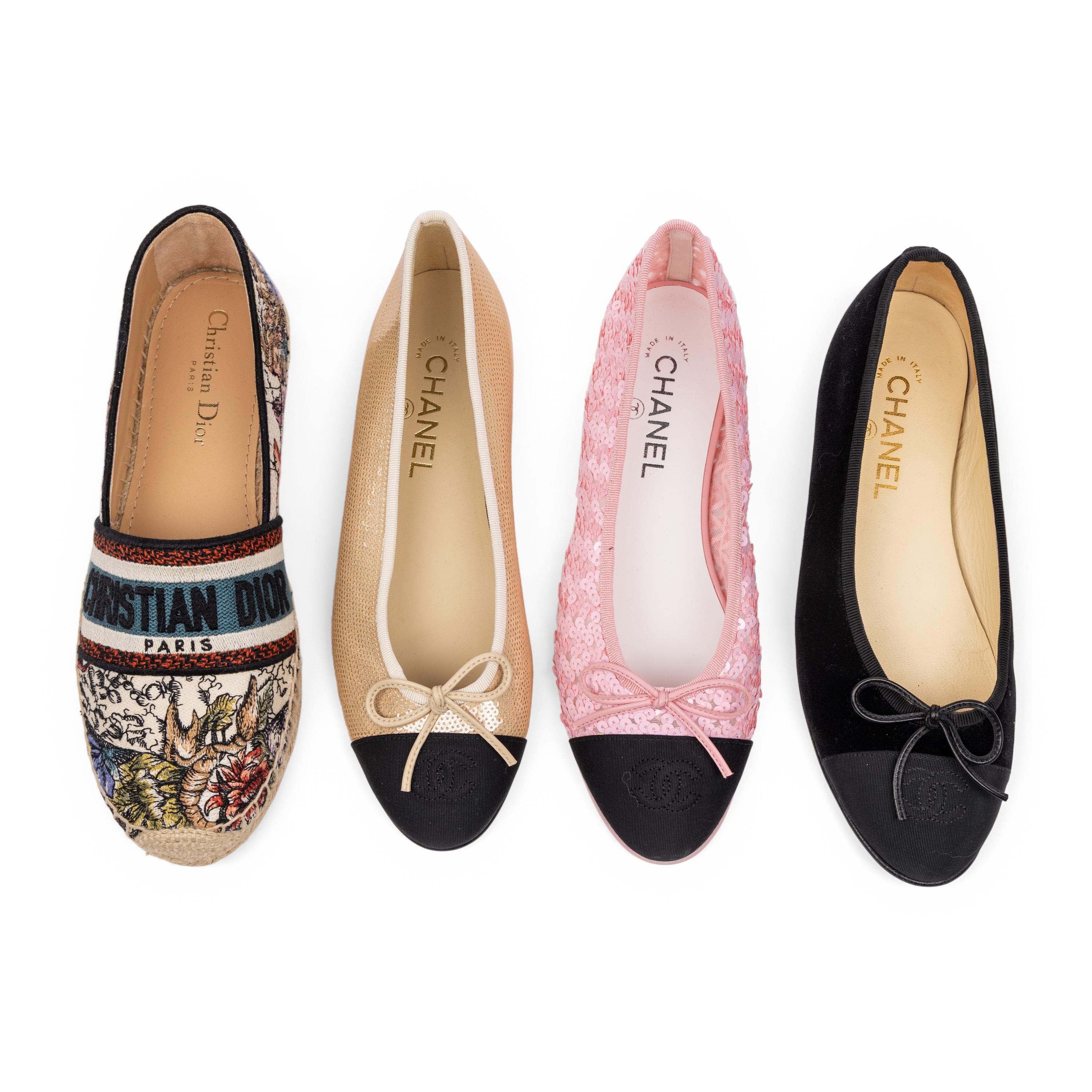 Chanel & Dior, Three Pairs of Ballet Flats & One Pair of Espadrilles