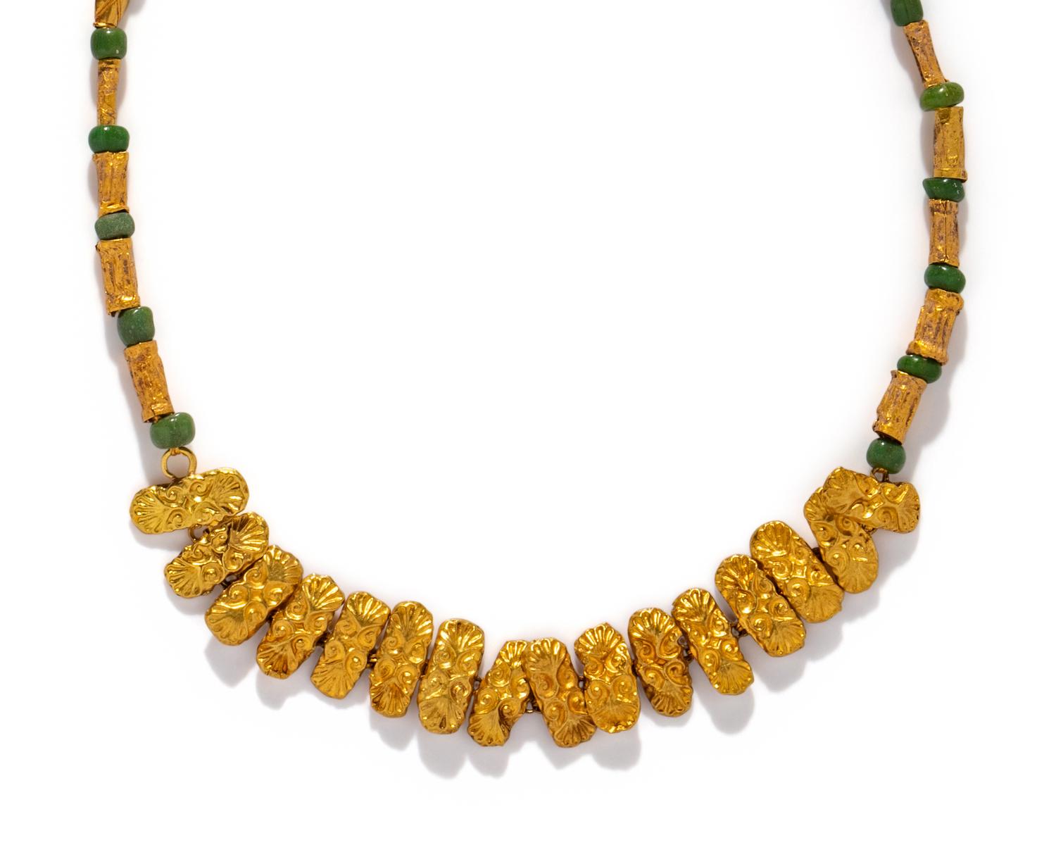A Roman Gold Garland Necklace — with modern green beads