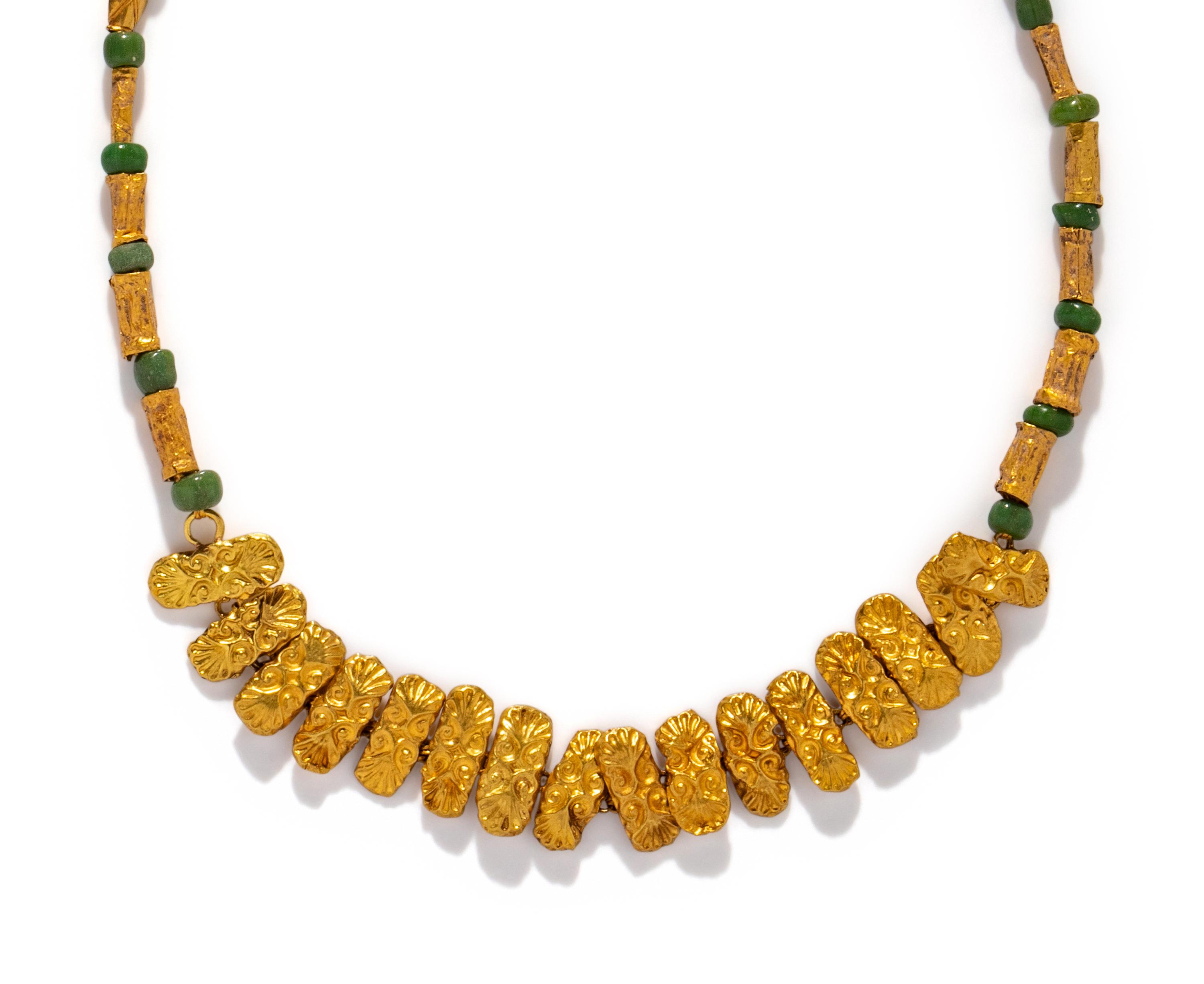 A Roman Gold Garland Necklace — with modern green beads