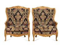 A Pair of Large E.J. Victor Régence Style Giltwood Bergères